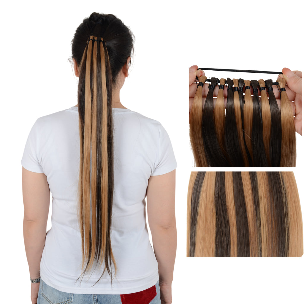 Alilang 24 Inch Long Straight Ponytail Extension Elastic Ring Long Straight Hair For Daily and Special Occasions