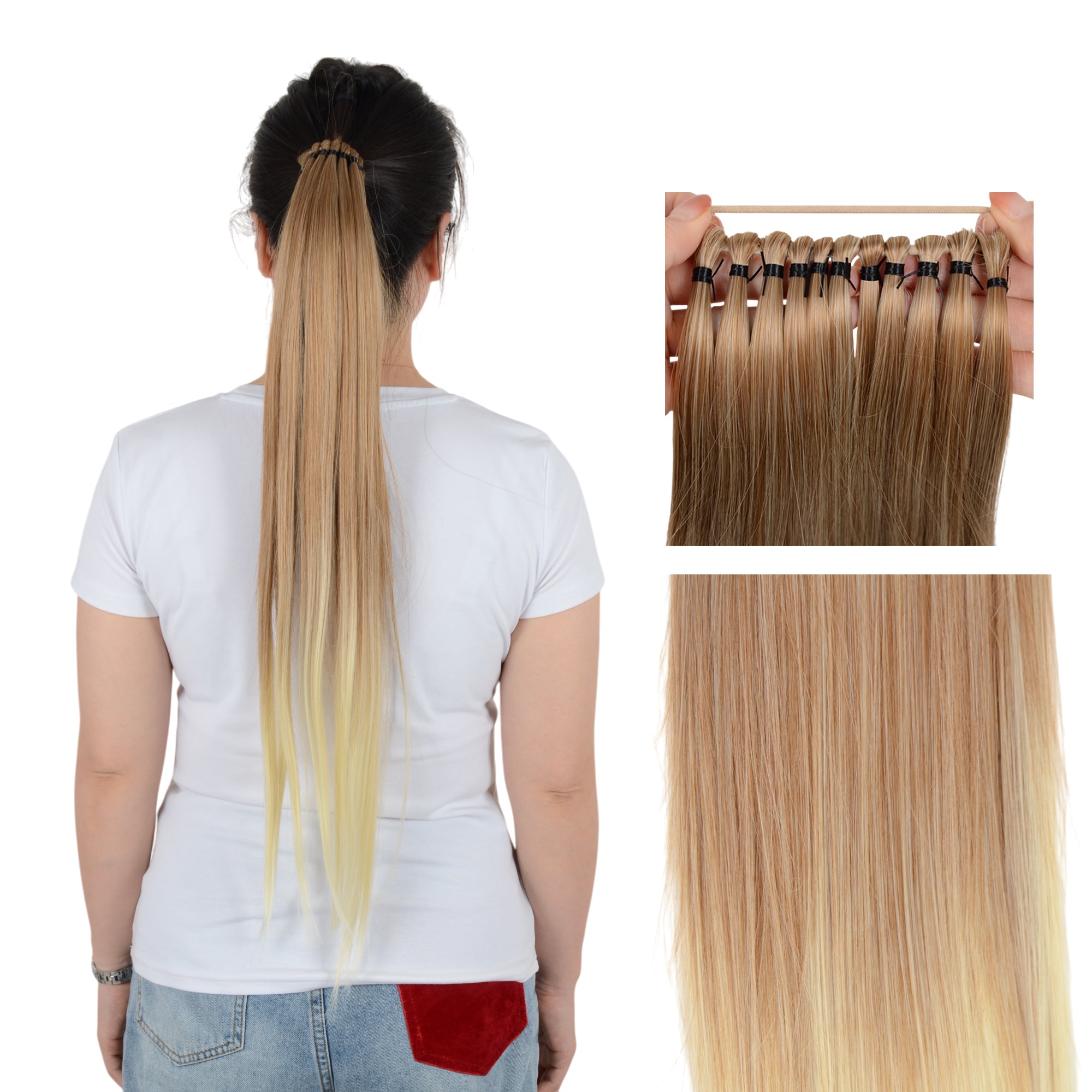 Alilang 24 Inch Long Straight Ponytail Extension Elastic Ring Long Straight Hair For Daily and Special Occasions