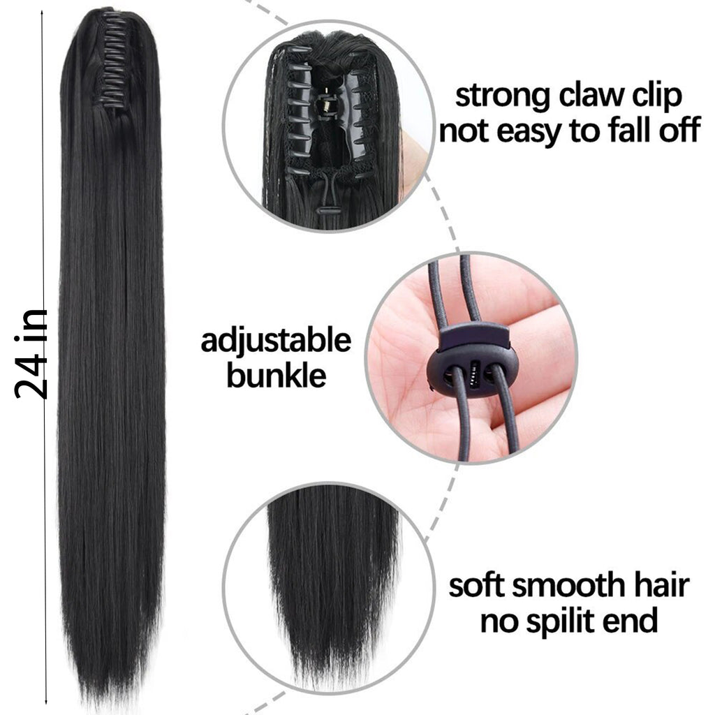 Alilang Claw Clip Long Straight Ponytail Extension Natural-Looking Hairpiece 24 Inch