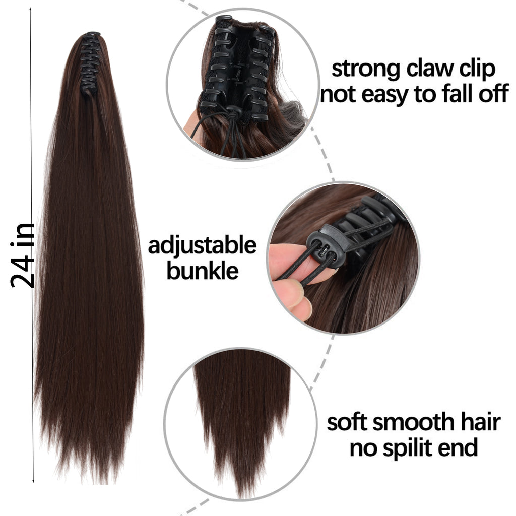 Alilang Claw Clip Long Straight Ponytail Extension Natural-Looking Hairpiece 24 Inch