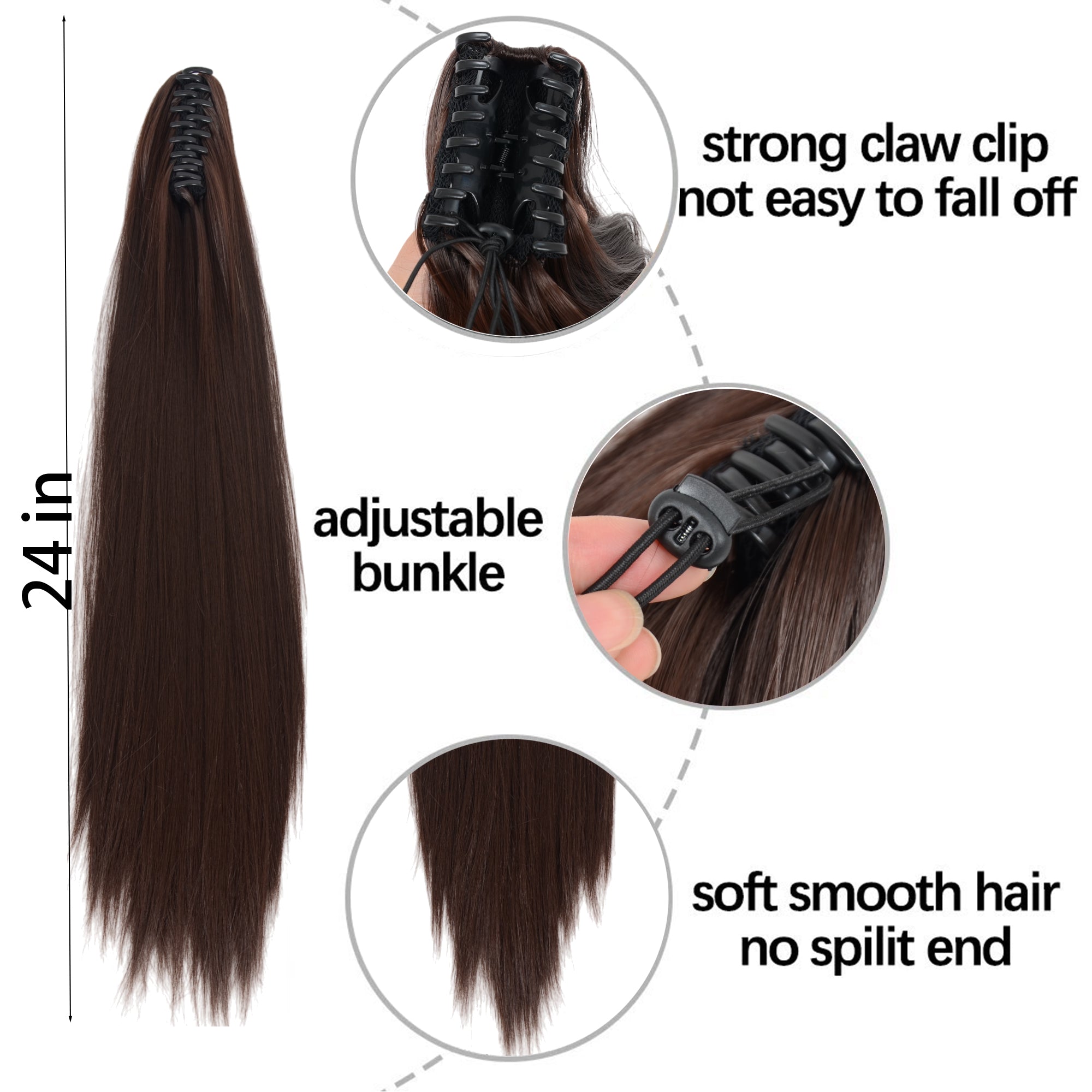 Alilang Claw Clip Long Straight Ponytail Extension Natural-Looking Hairpiece 24 Inch