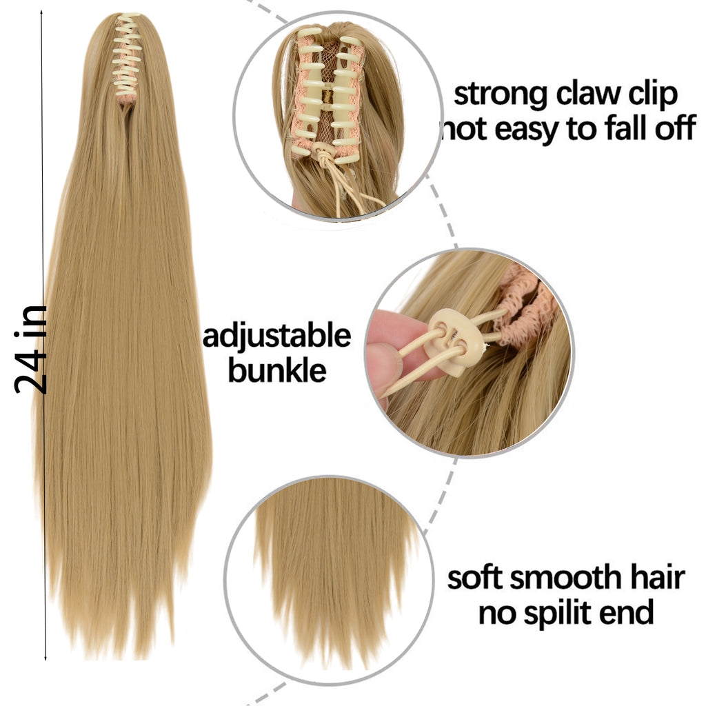 Alilang Claw Clip Long Straight Ponytail Extension Natural-Looking Hairpiece 24 Inch