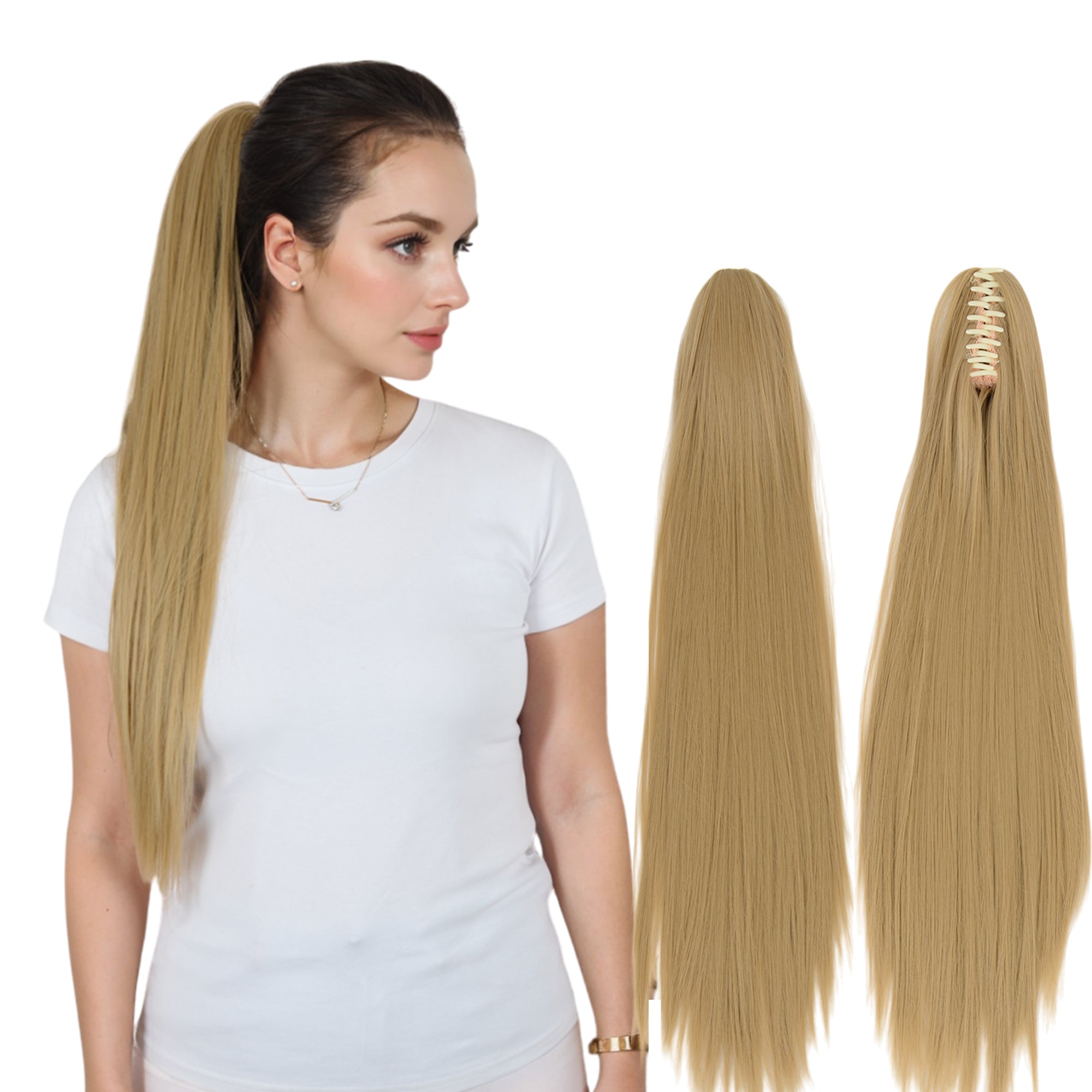 Alilang Claw Clip Long Straight Ponytail Extension Natural-Looking Hairpiece 24 Inch