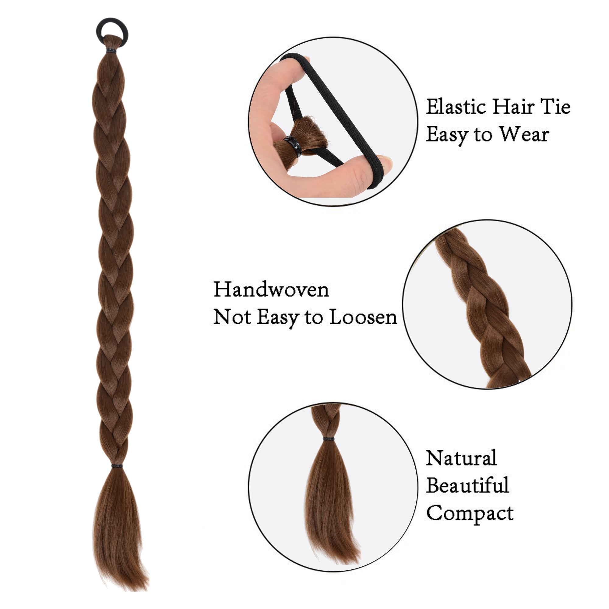 Alilang 24 Inch Long Braided Ponytail Hair Extension with Elastic Band Natural Synthetic Braid