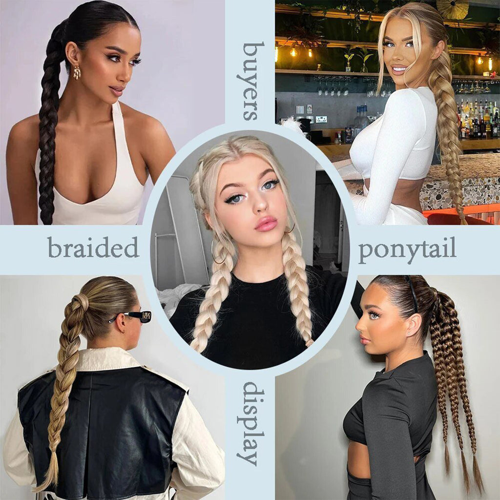 Alilang 24 Inch Long Braided Ponytail Hair Extension with Elastic Band Natural Synthetic Braid