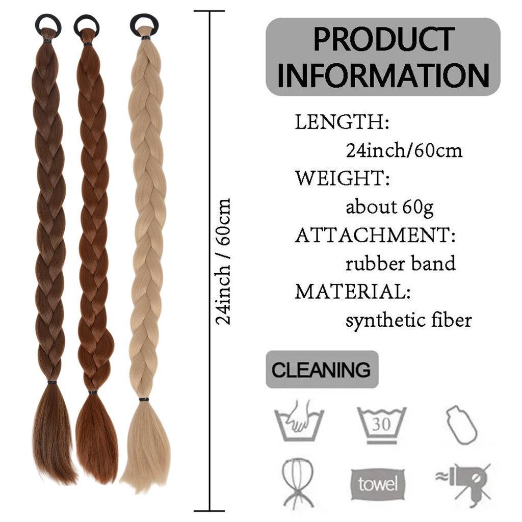 Alilang 24 Inch Long Braided Ponytail Hair Extension with Elastic Band Natural Synthetic Braid