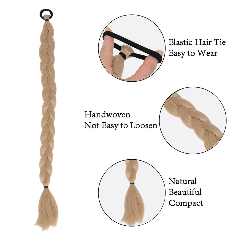 Alilang 24 Inch Long Braided Ponytail Hair Extension with Elastic Band Natural Synthetic Braid