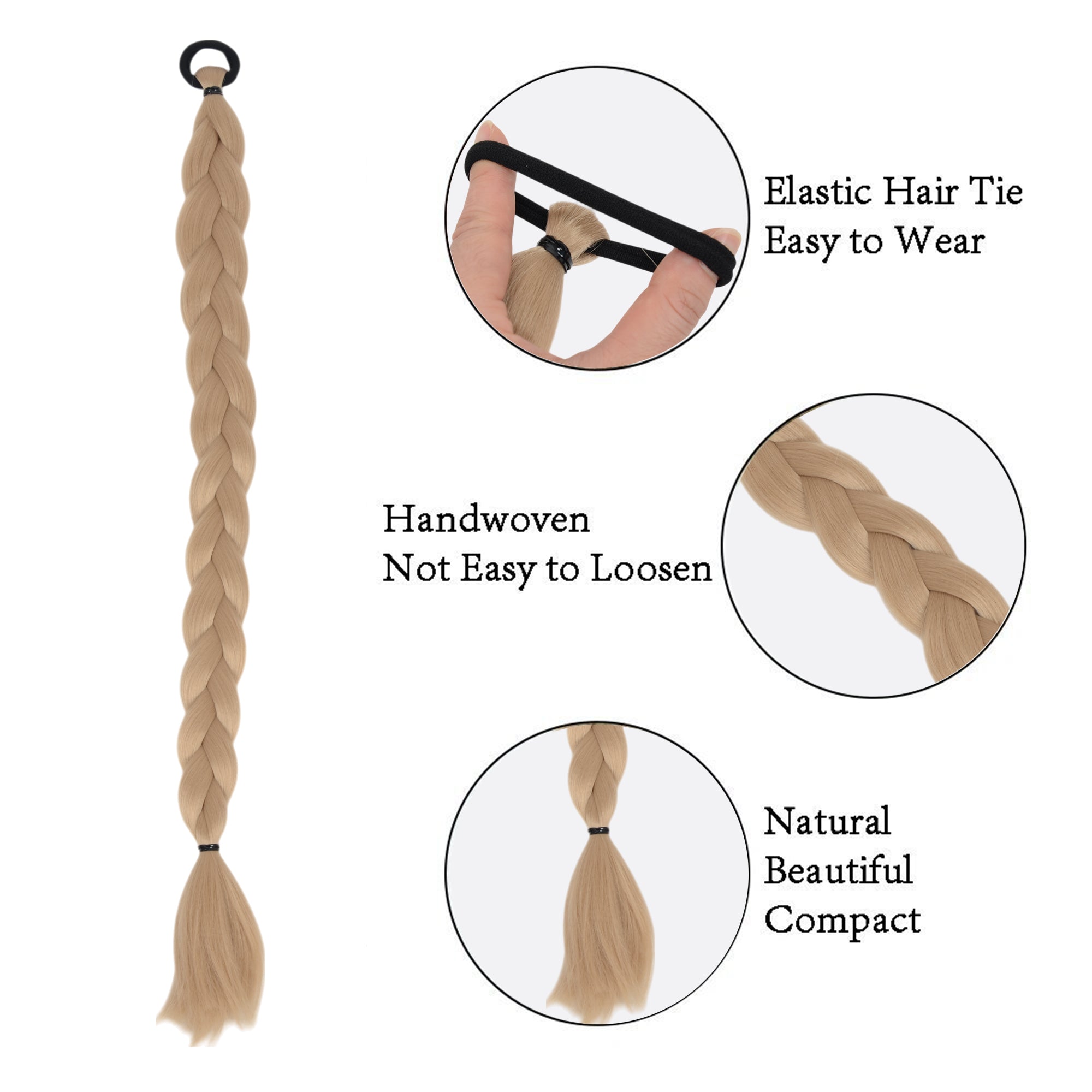 Alilang 24 Inch Long Braided Ponytail Hair Extension with Elastic Band Natural Synthetic Braid