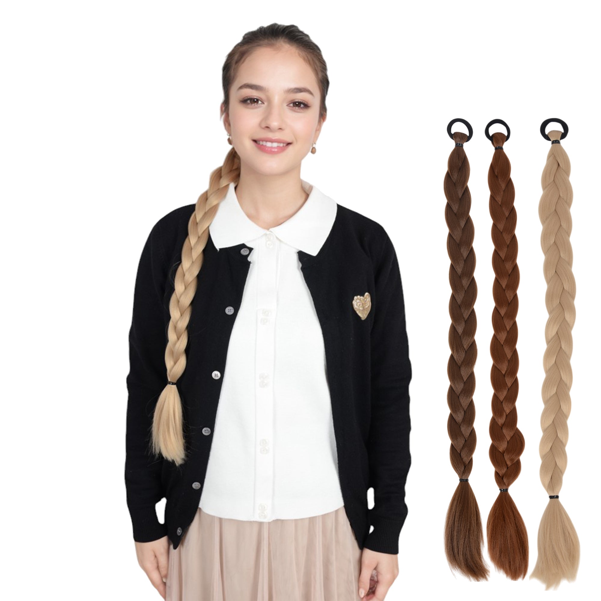 Alilang 24 Inch Long Braided Ponytail Hair Extension with Elastic Band Natural Synthetic Braid