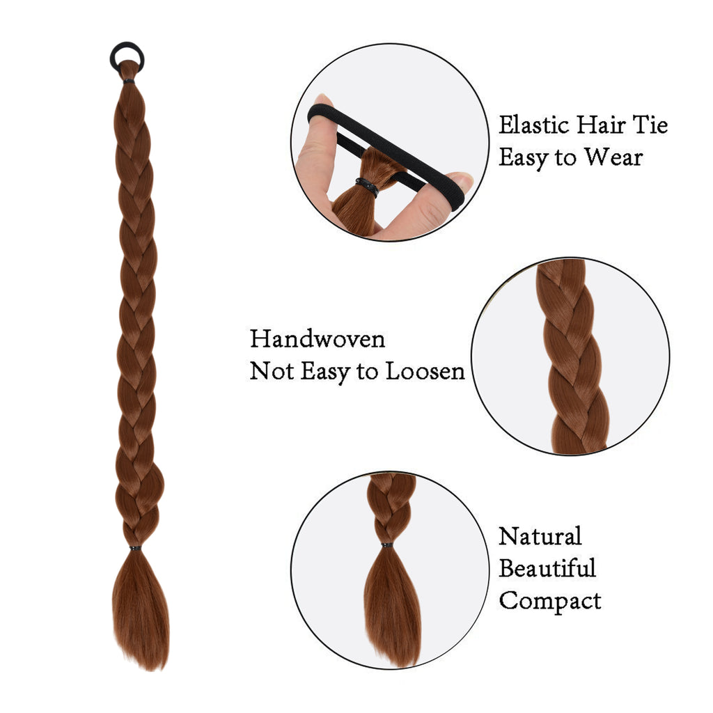 Alilang 24 Inch Long Braided Ponytail Hair Extension with Elastic Band Natural Synthetic Braid