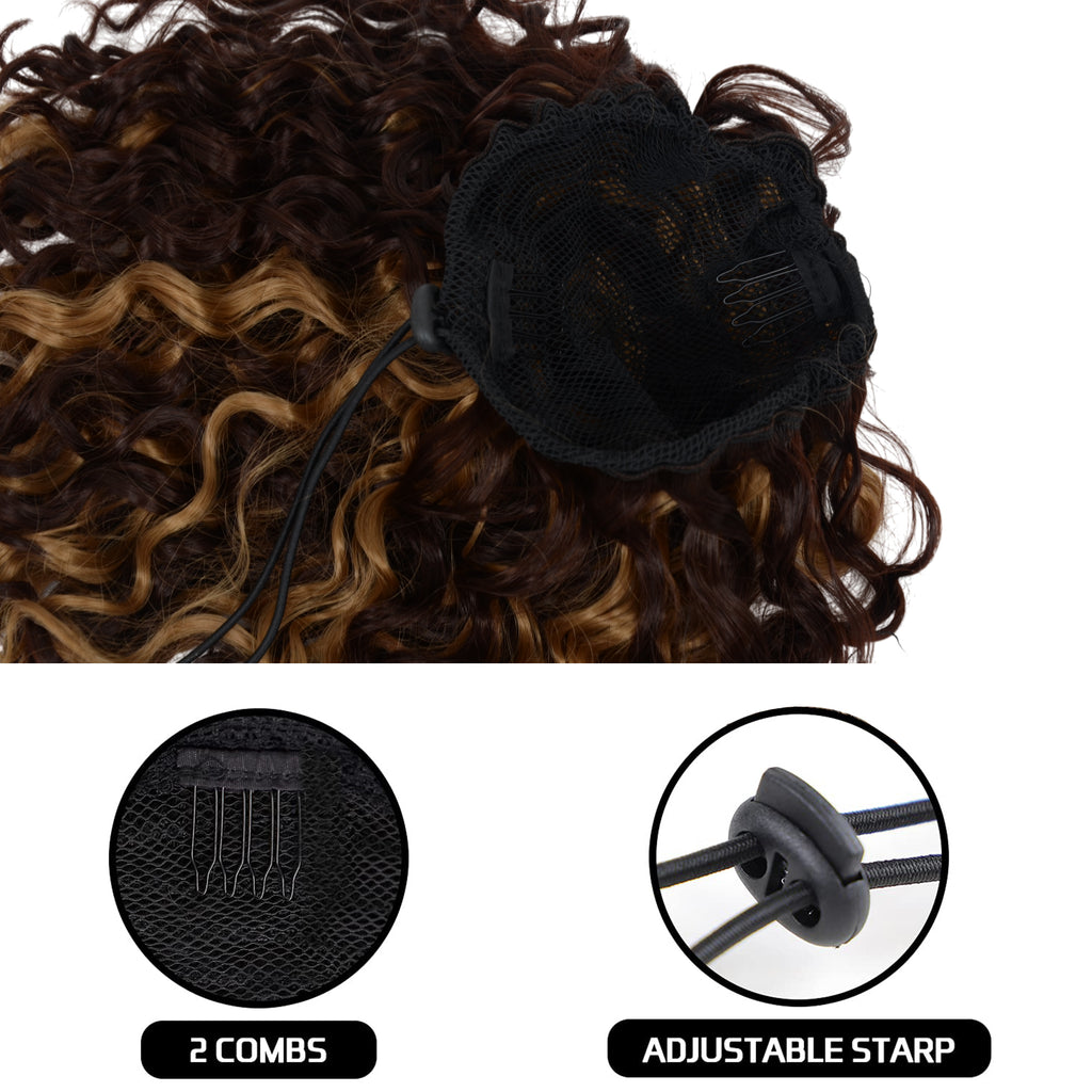 Alilang 10 Inch Short Curly Drawstring Ponytail Extension for Women Synthetic Clip-In Ponytail Hairpiece for Daily Use