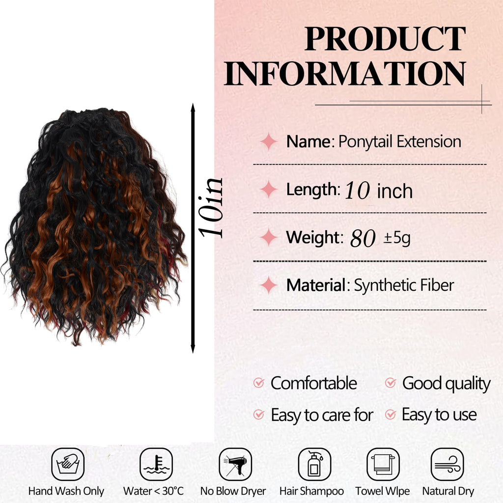 Alilang 10 Inch Short Curly Drawstring Ponytail Extension for Women Synthetic Clip-In Ponytail Hairpiece for Daily Use