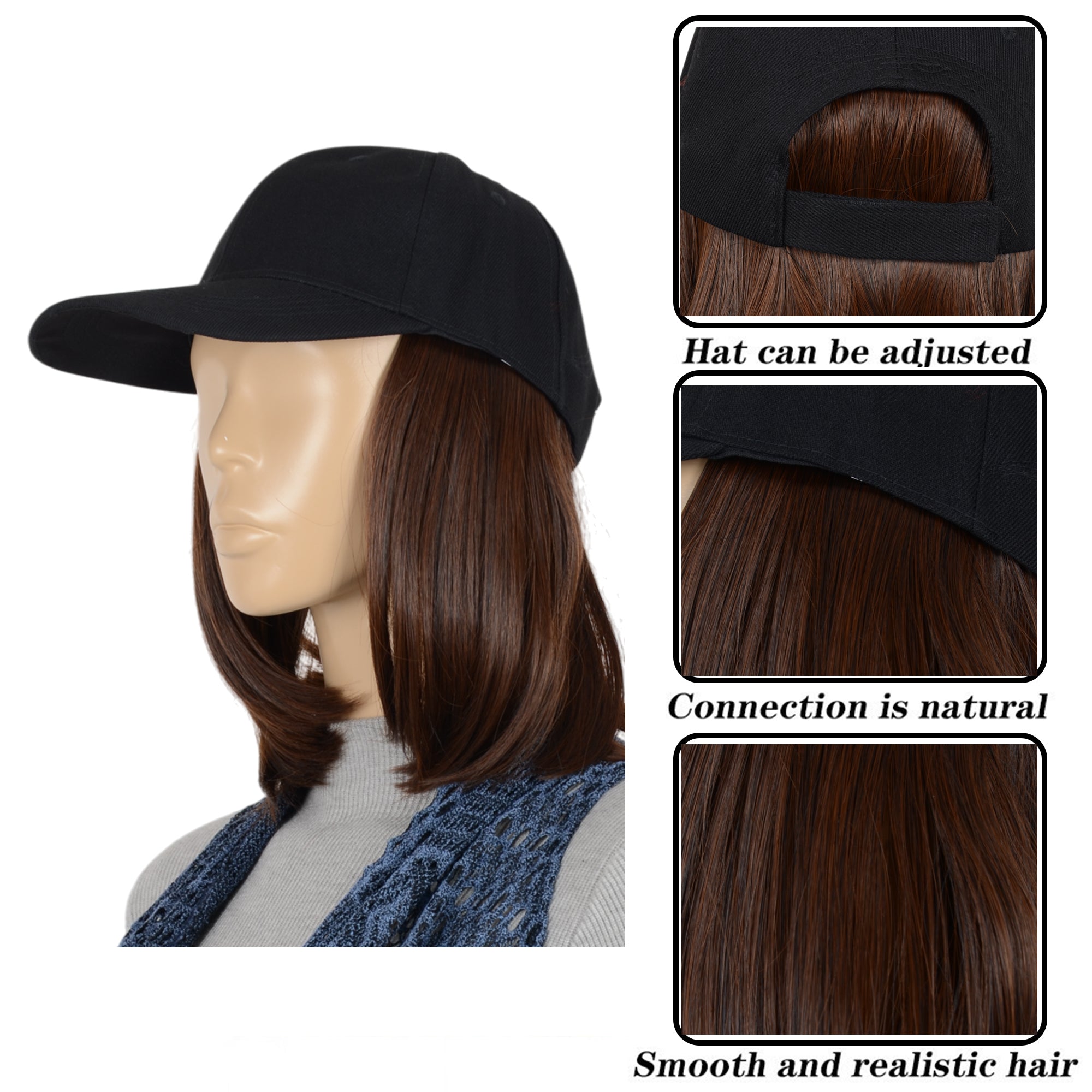 Alilang Adjustable Short Hair Wig Baseball Cap for Women with Natural Looking 10 Inch Bob Hairpiece for Outdoor and Daily Wear