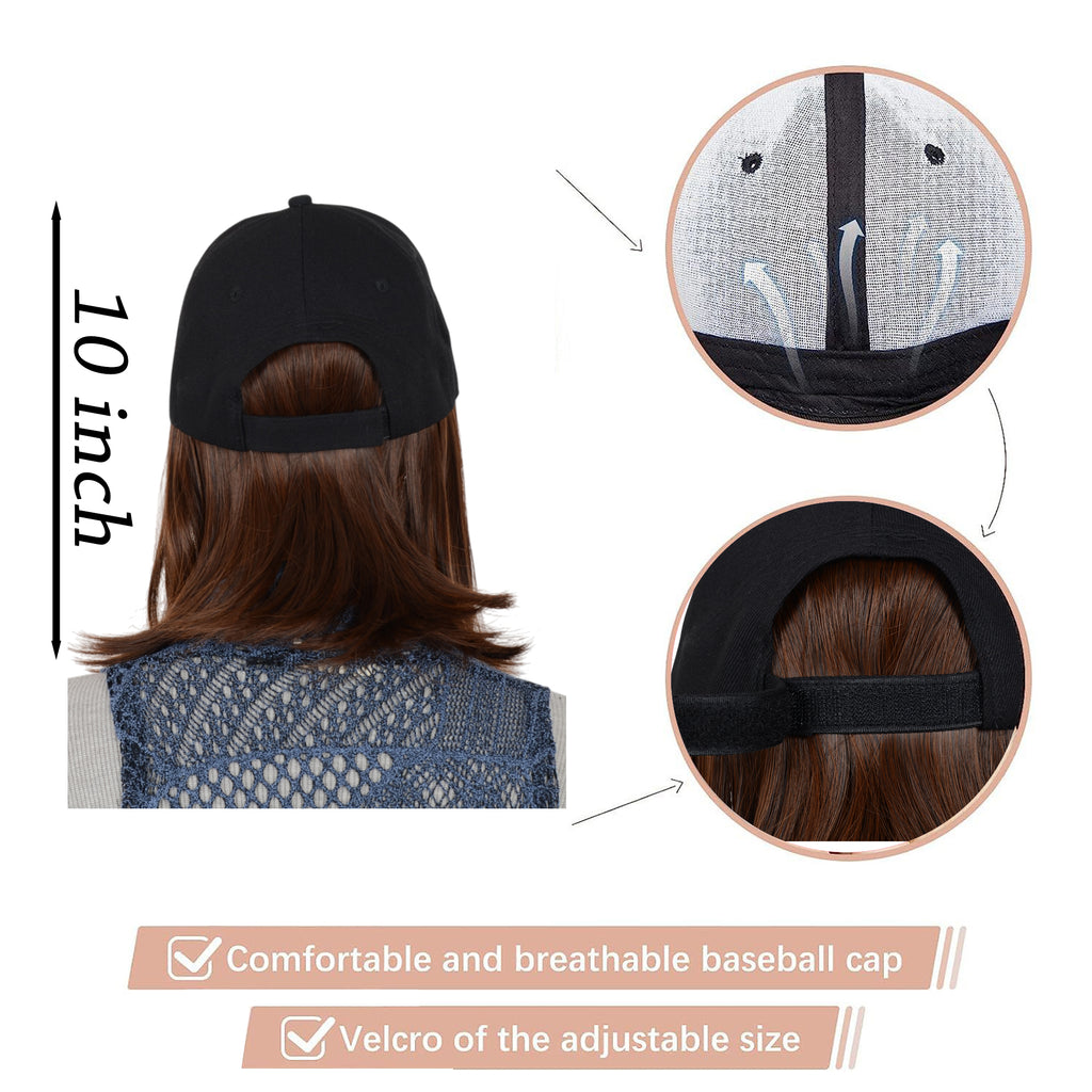 Alilang Adjustable Short Hair Wig Baseball Cap for Women with Natural Looking 10 Inch Bob Hairpiece for Outdoor and Daily Wear