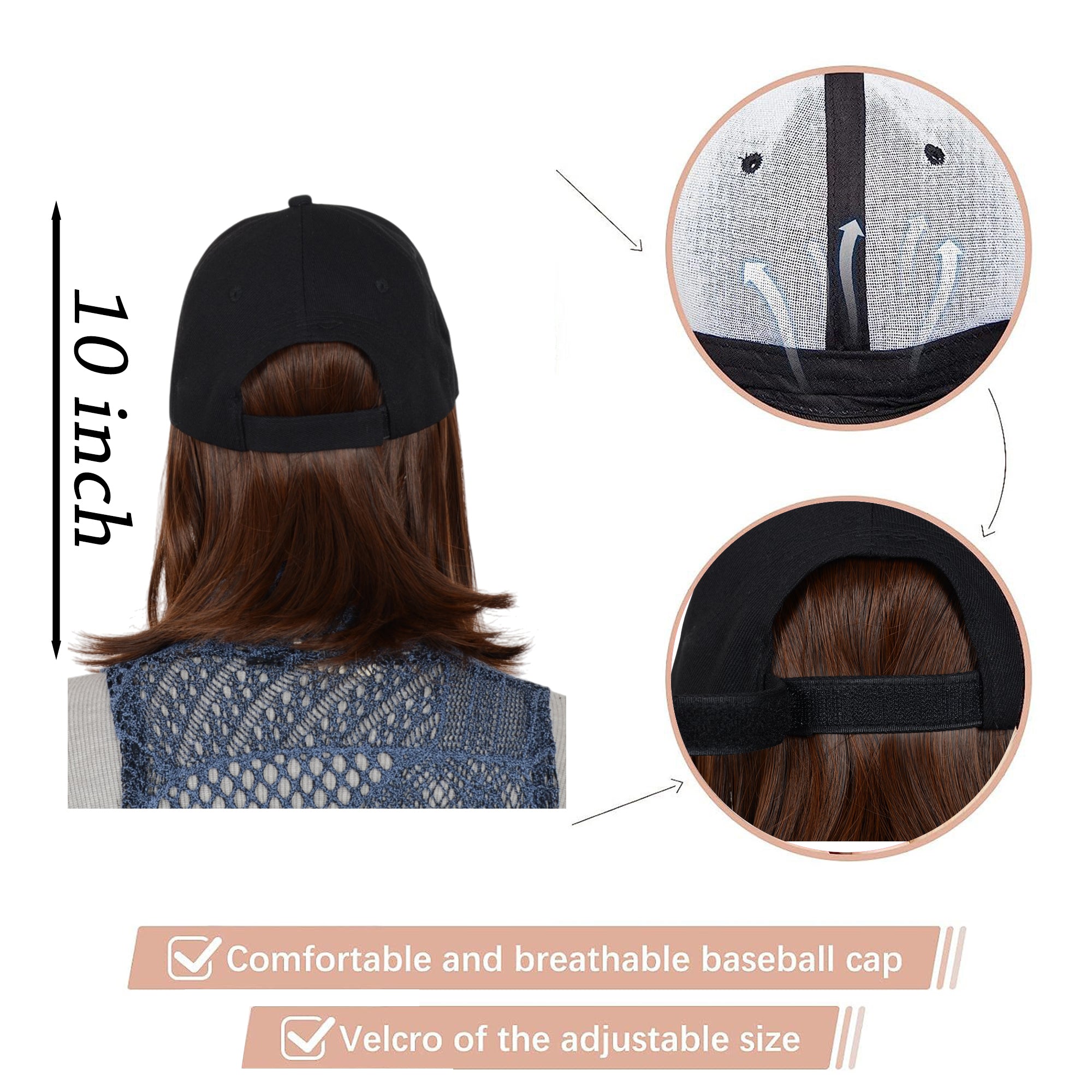 Alilang Adjustable Short Hair Wig Baseball Cap for Women with Natural Looking 10 Inch Bob Hairpiece for Outdoor and Daily Wear