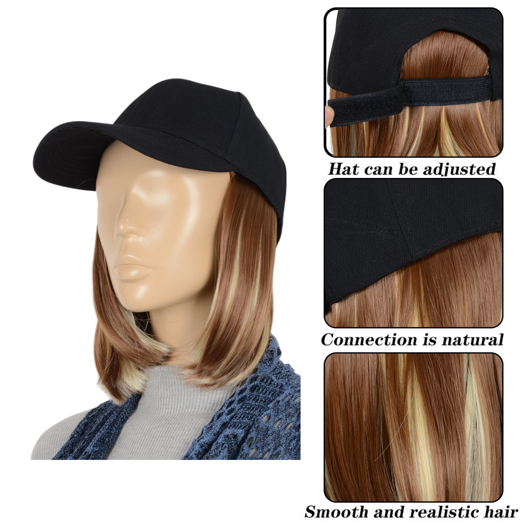 Alilang Adjustable Short Hair Wig Baseball Cap for Women with Natural Looking 10 Inch Bob Hairpiece for Outdoor and Daily Wear