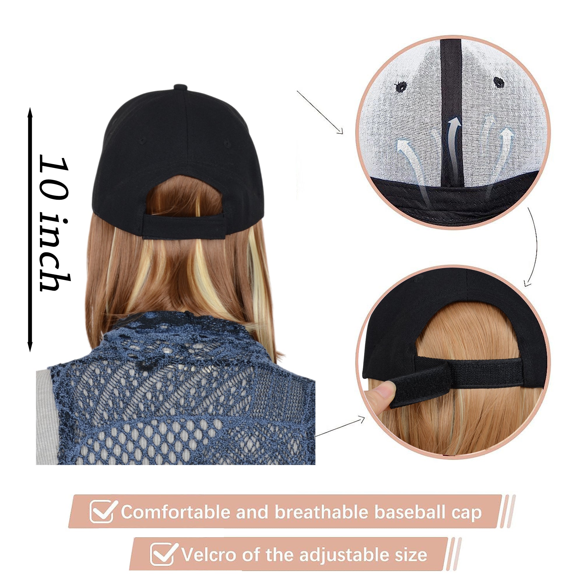 Alilang Adjustable Short Hair Wig Baseball Cap for Women with Natural Looking 10 Inch Bob Hairpiece for Outdoor and Daily Wear