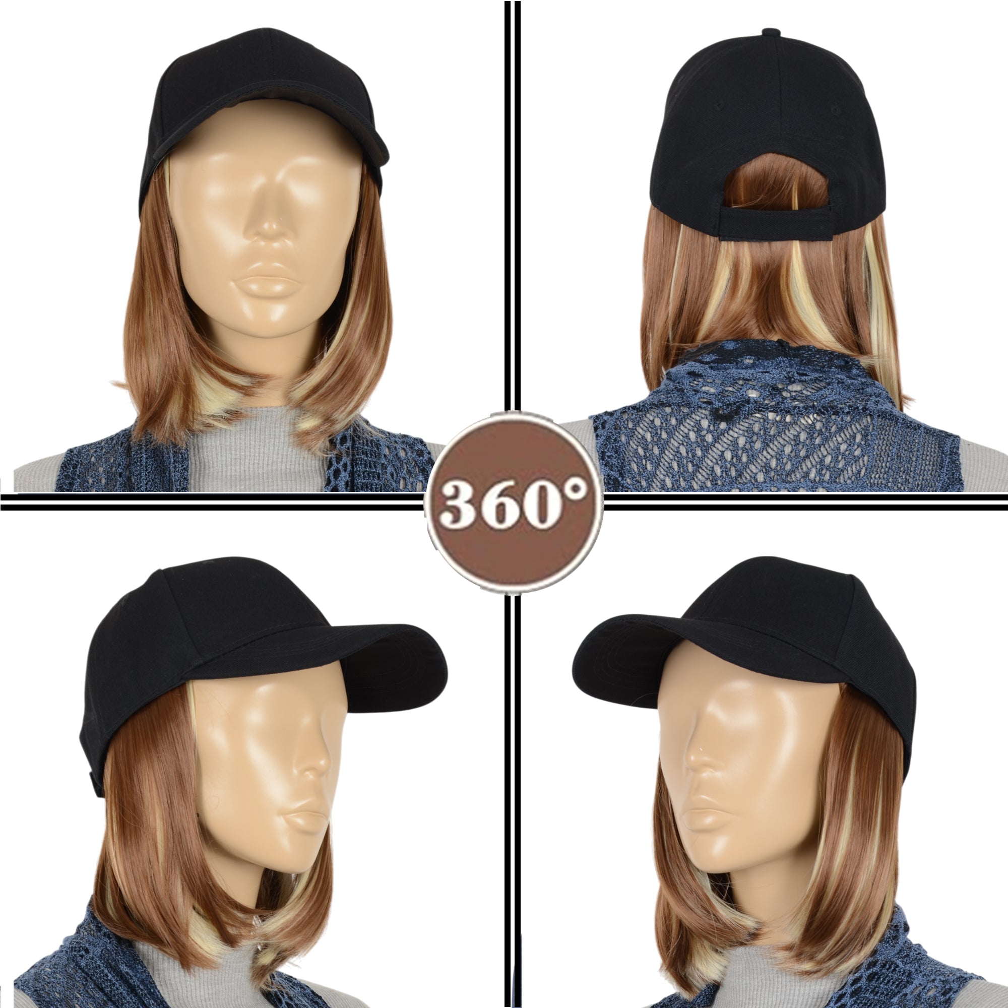 Alilang Adjustable Short Hair Wig Baseball Cap for Women with Natural Looking 10 Inch Bob Hairpiece for Outdoor and Daily Wear