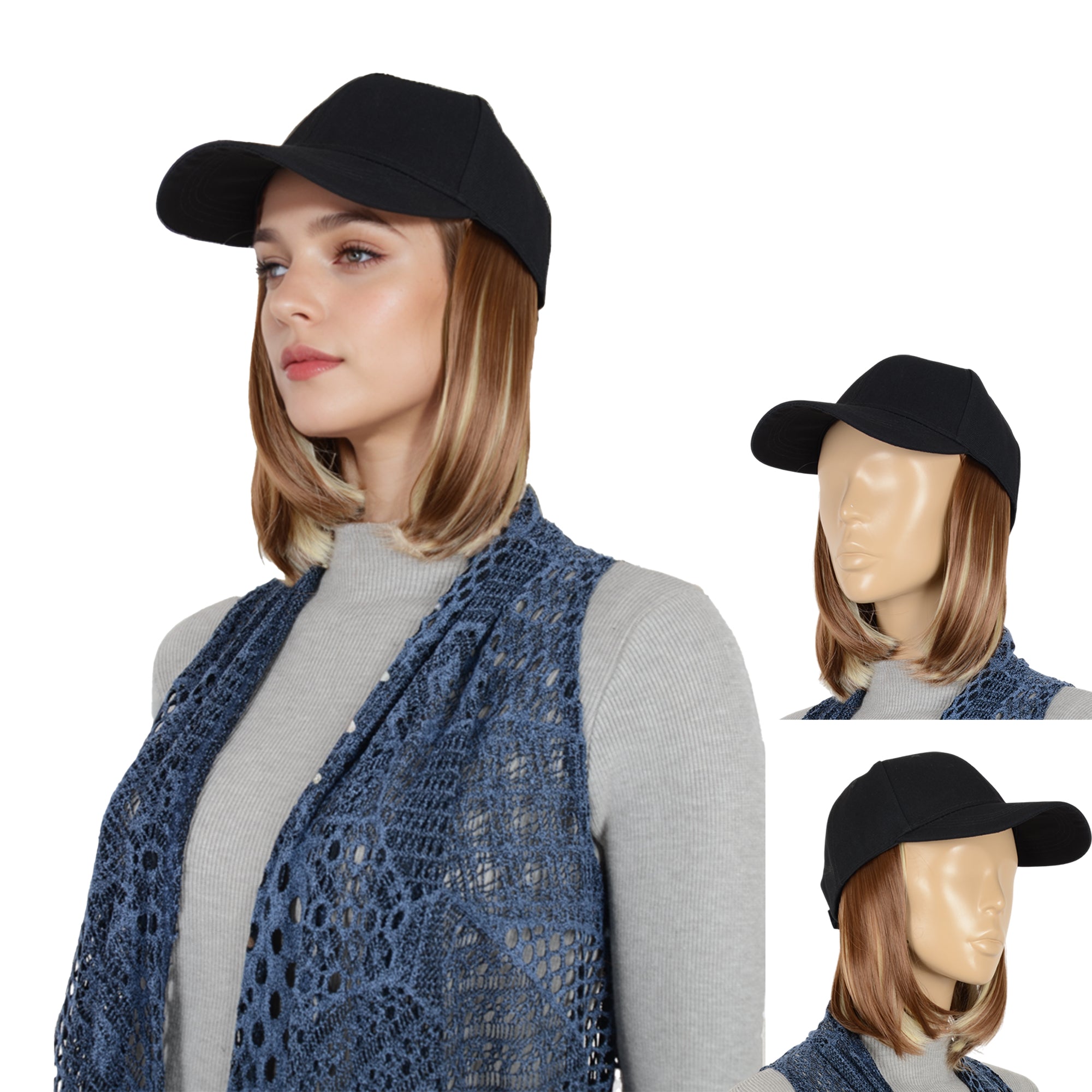 Alilang Adjustable Short Hair Wig Baseball Cap for Women with Natural Looking 10 Inch Bob Hairpiece for Outdoor and Daily Wear