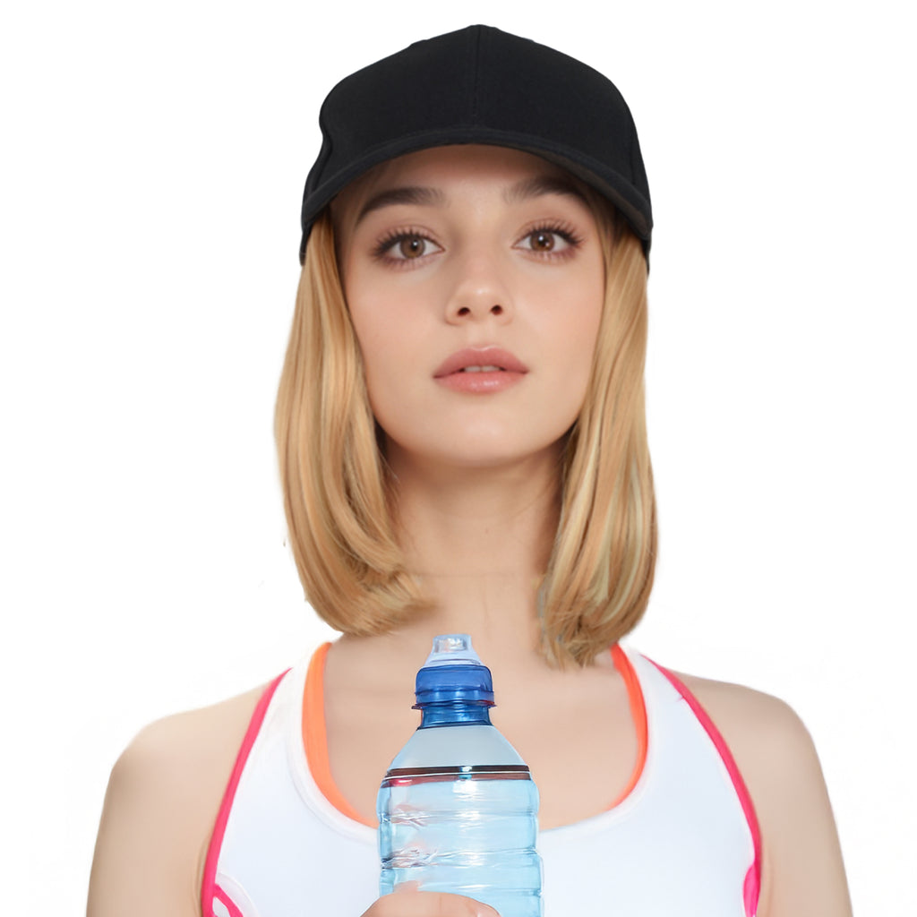 Alilang Adjustable Short Hair Wig Baseball Cap for Women with Natural Looking 10 Inch Bob Hairpiece for Outdoor and Daily Wear