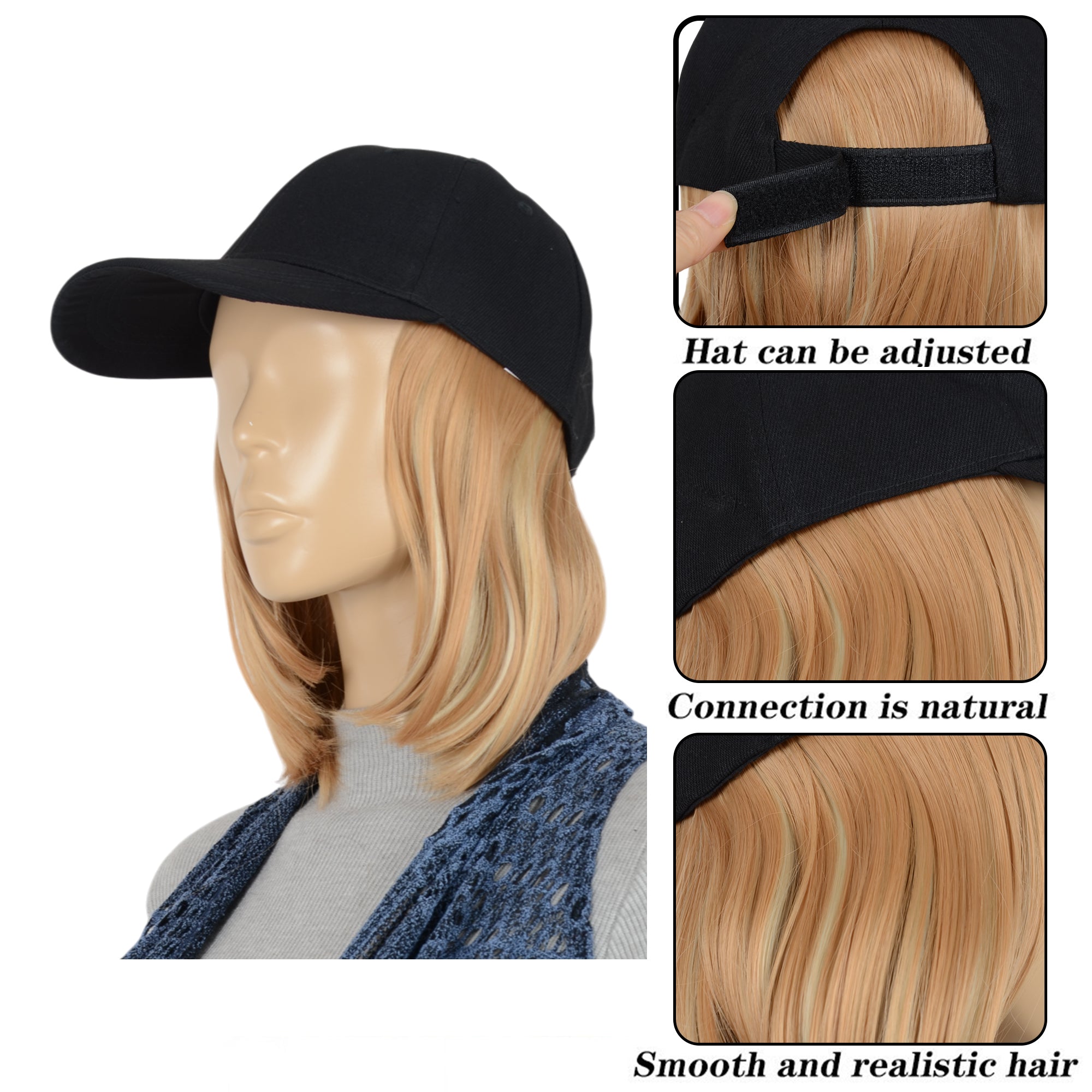 Alilang Adjustable Short Hair Wig Baseball Cap for Women with Natural Looking 10 Inch Bob Hairpiece for Outdoor and Daily Wear