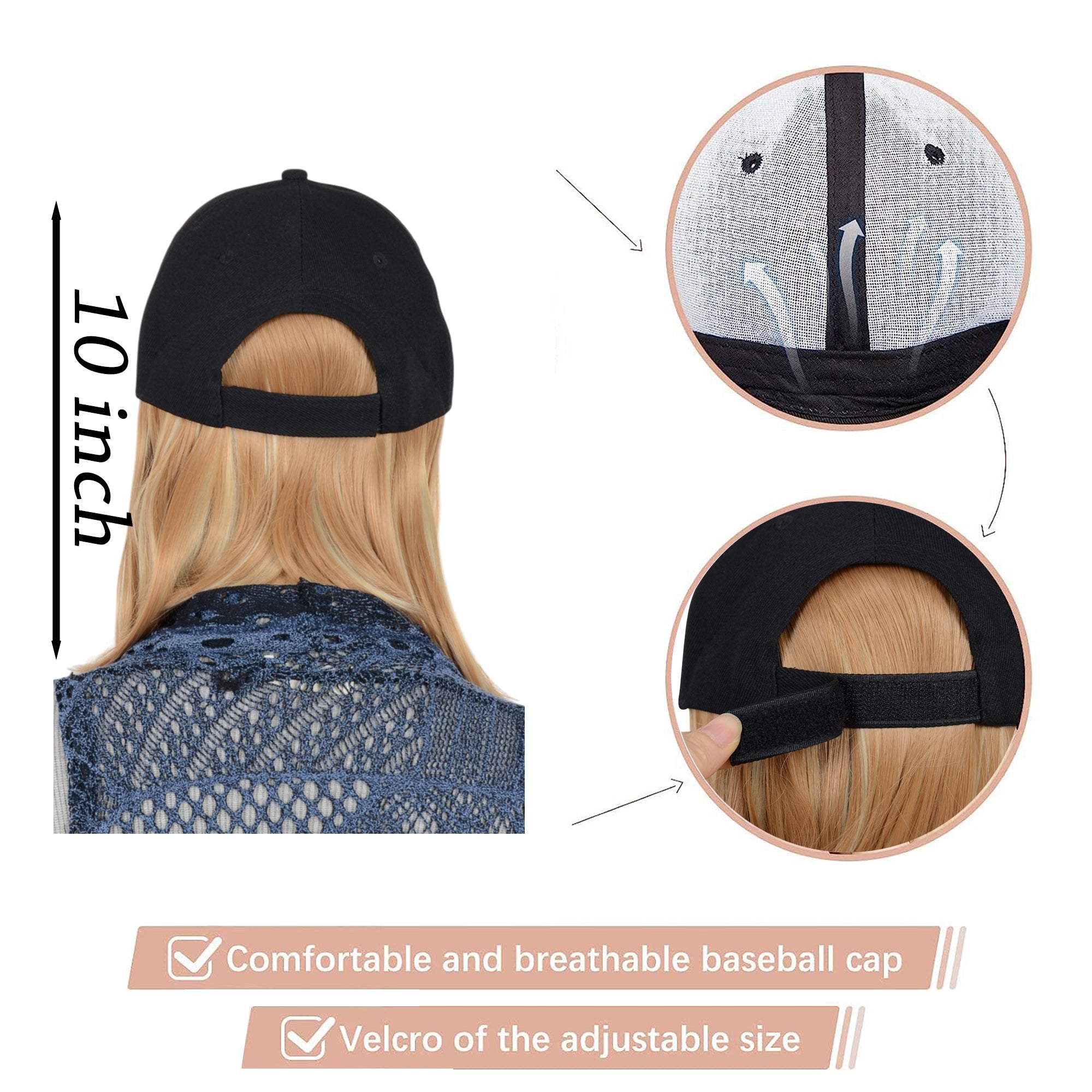 Alilang Adjustable Short Hair Wig Baseball Cap for Women with Natural Looking 10 Inch Bob Hairpiece for Outdoor and Daily Wear