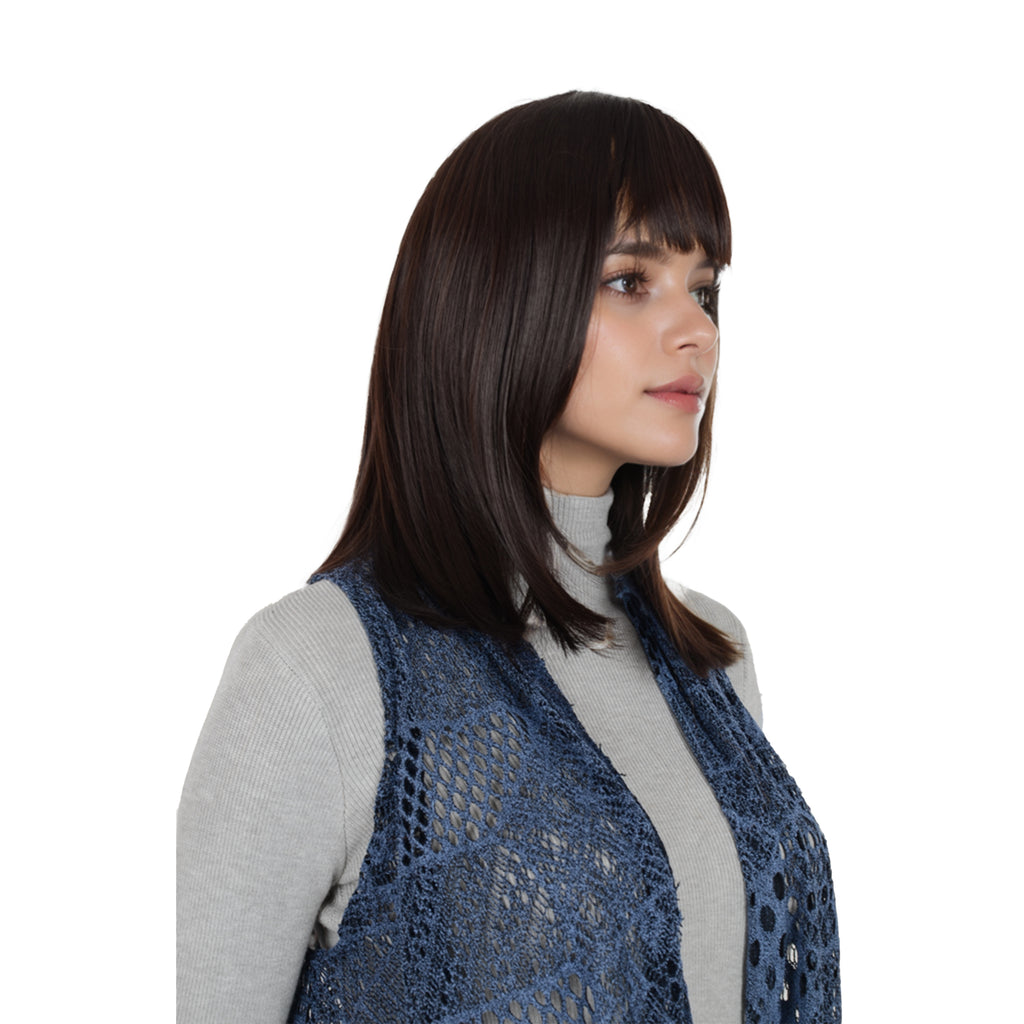 Alilang Medium Length Straight Bob Wigs 14 inch Synthetic with Bangs Daily Party Cosplay Hair Wig for Wome