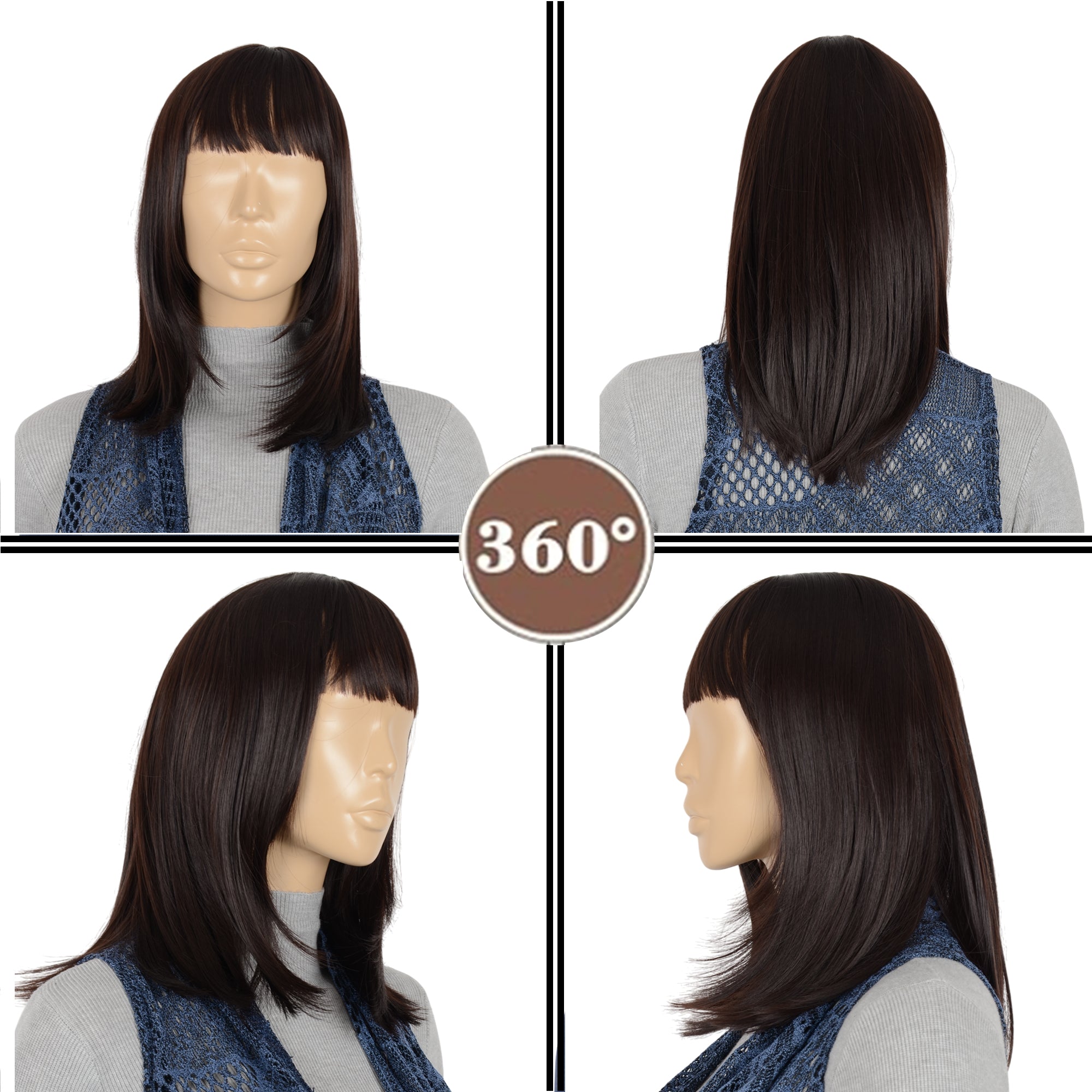 Alilang Medium Length Straight Bob Wigs 14 inch Synthetic with Bangs Daily Party Cosplay Hair Wig for Wome