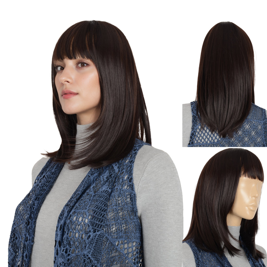 Alilang Medium Length Straight Bob Wigs 14 inch Synthetic with Bangs Daily Party Cosplay Hair Wig for Wome