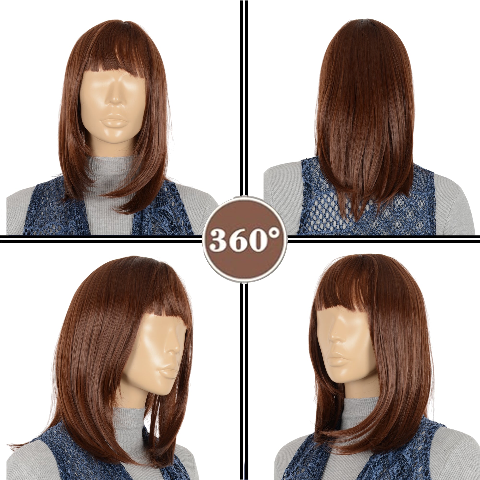 Alilang Medium Length Straight Bob Wigs 14 inch Synthetic with Bangs Daily Party Cosplay Hair Wig for Wome