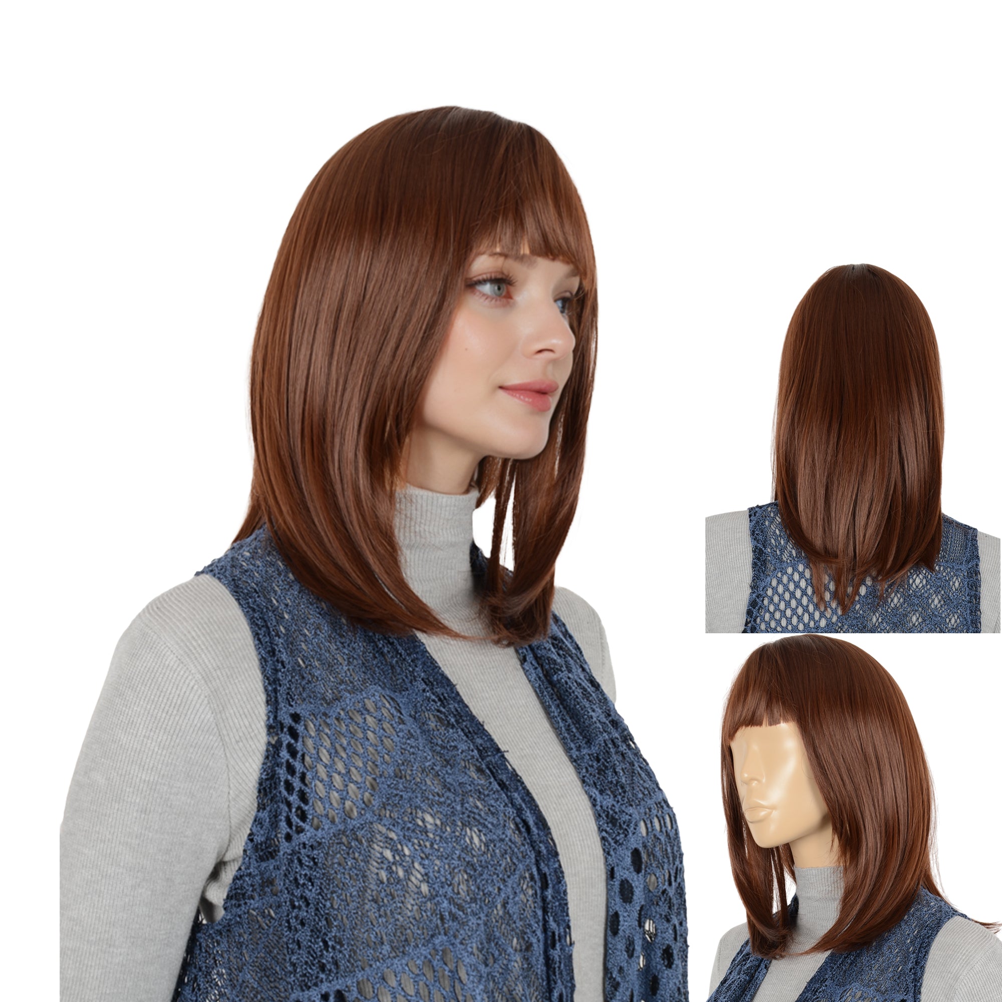 Alilang Medium Length Straight Bob Wigs 14 inch Synthetic with Bangs Daily Party Cosplay Hair Wig for Wome
