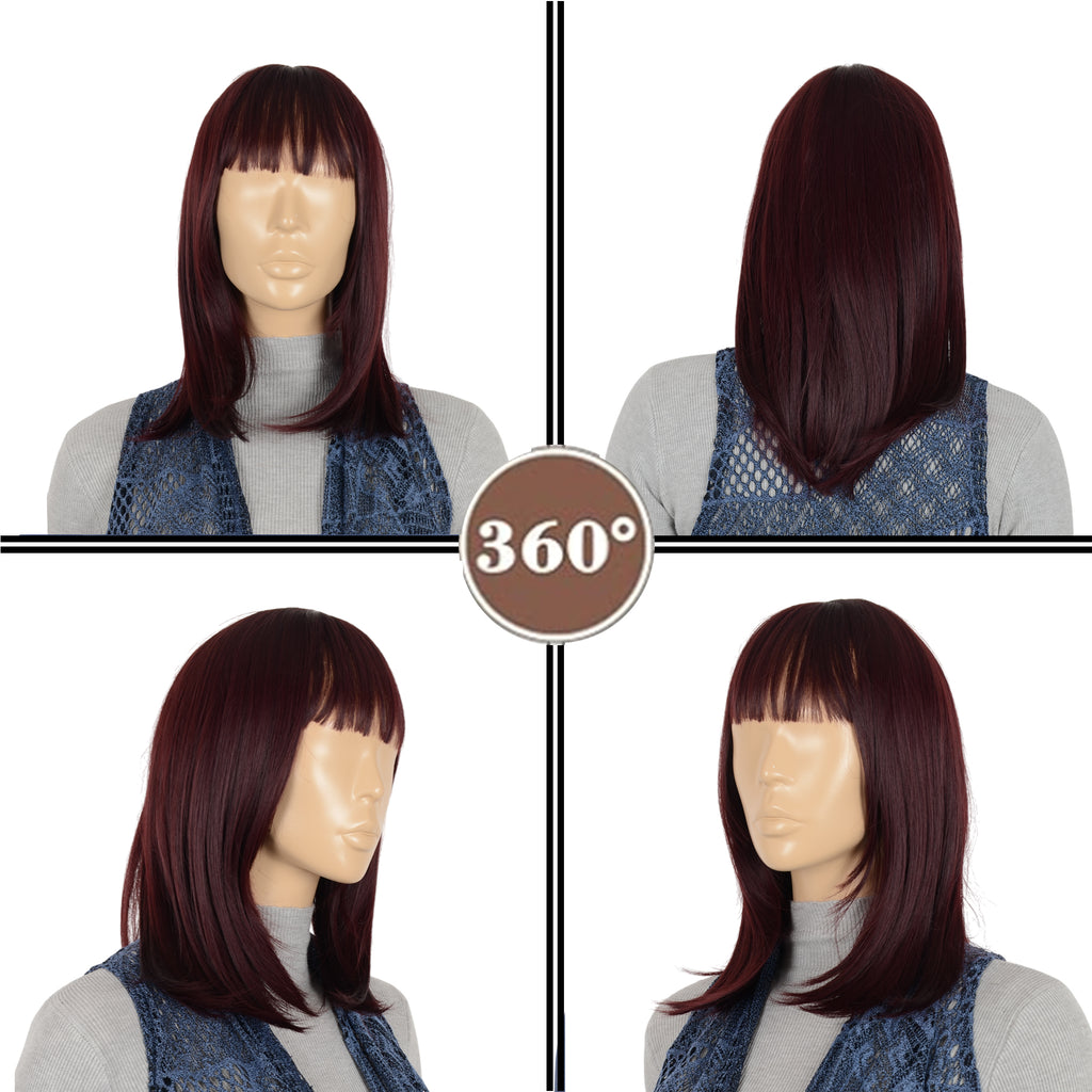 Alilang Medium Length Straight Bob Wigs 14 inch Synthetic with Bangs Daily Party Cosplay Hair Wig for Wome