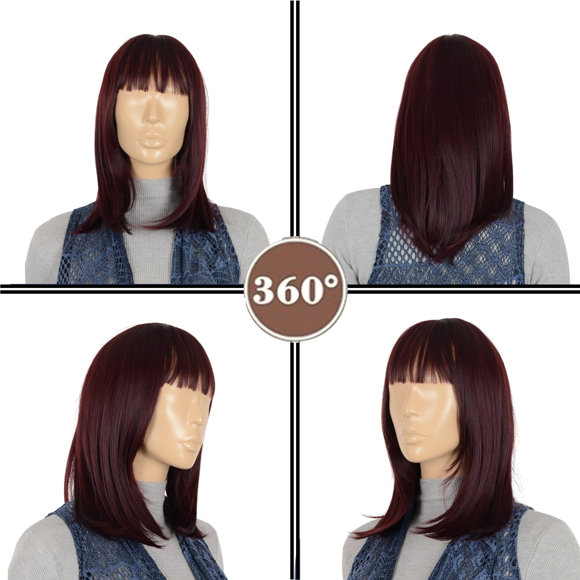 Alilang Medium Length Straight Bob Wigs 14 inch Synthetic with Bangs Daily Party Cosplay Hair Wig for Wome