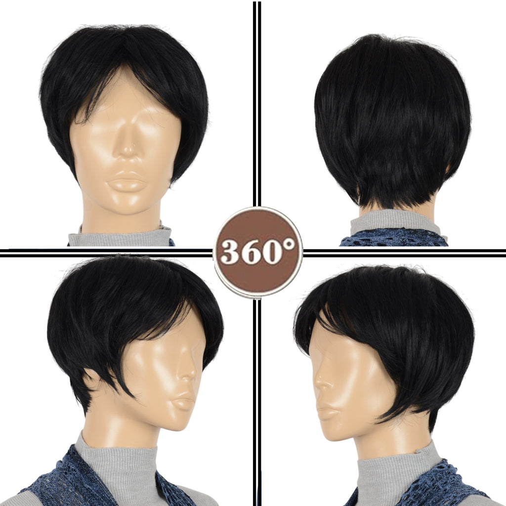 Alilang 11 Inch Short Layered Pixie Cut Wigs for Women Synthetic Layered Highlight Wigs with Bangs for Styling