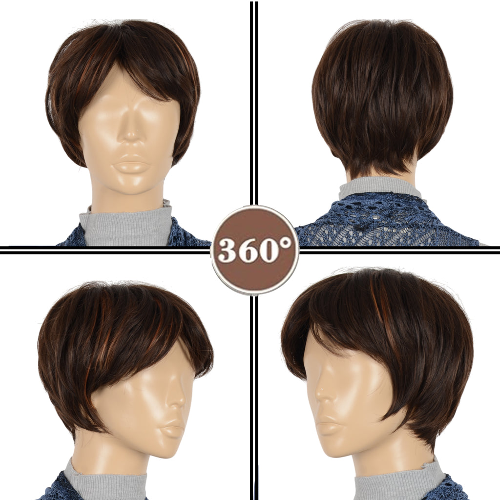 Alilang 11 Inch Short Layered Pixie Cut Wigs for Women Synthetic Layered Highlight Wigs with Bangs for Styling