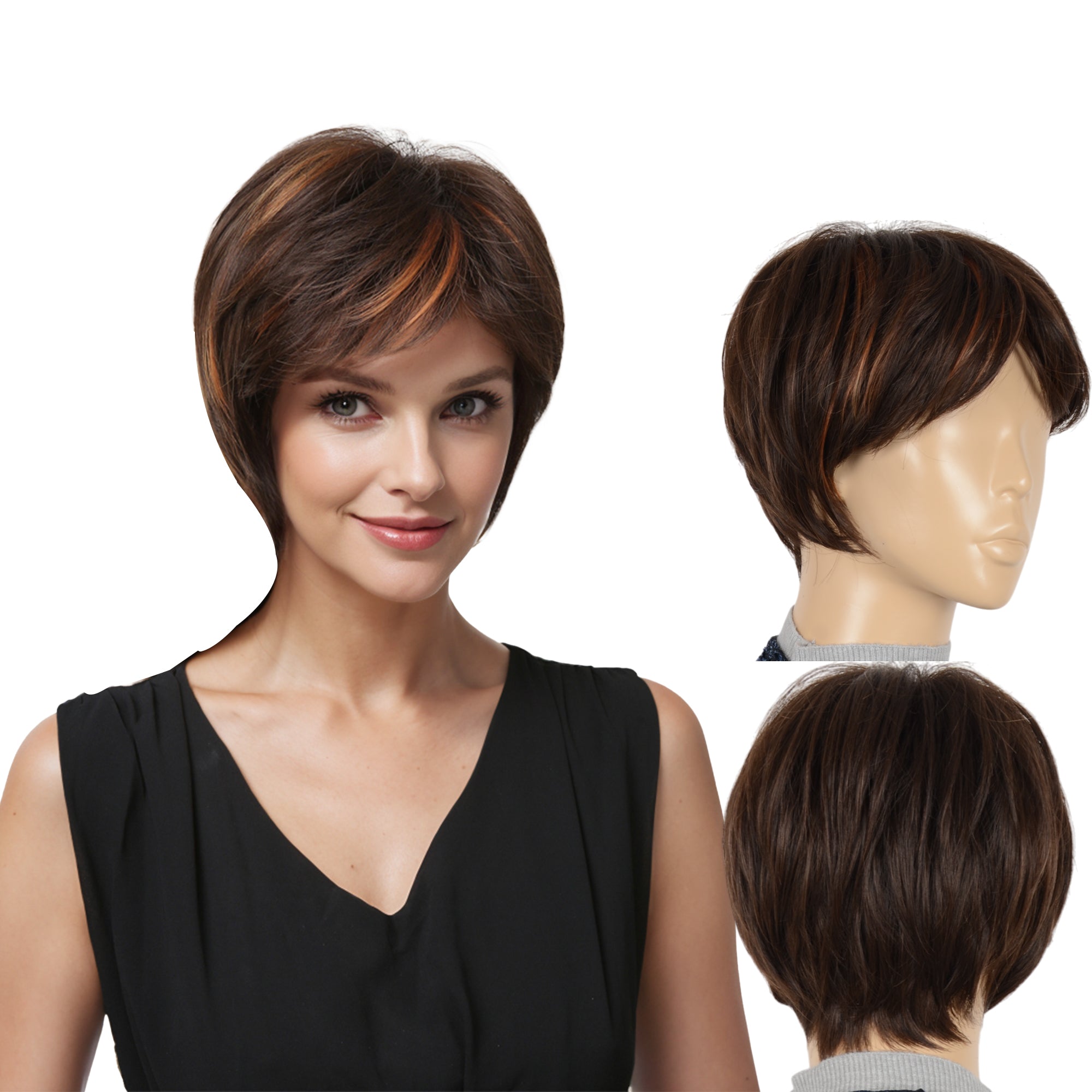 Alilang 11 Inch Short Layered Pixie Cut Wigs for Women Synthetic Layered Highlight Wigs with Bangs for Styling