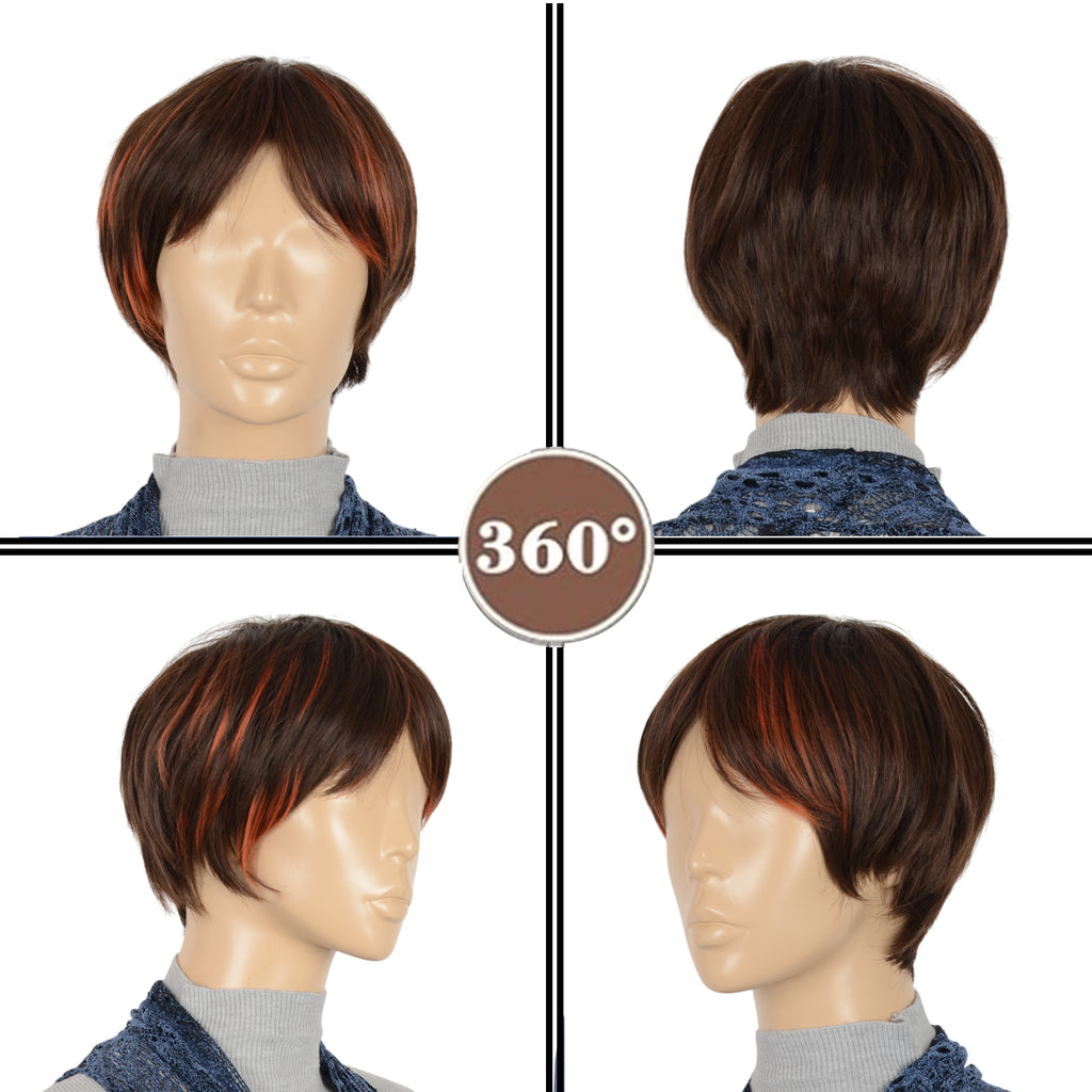 Alilang 11 Inch Short Layered Pixie Cut Wigs for Women Synthetic Layered Highlight Wigs with Bangs for Styling