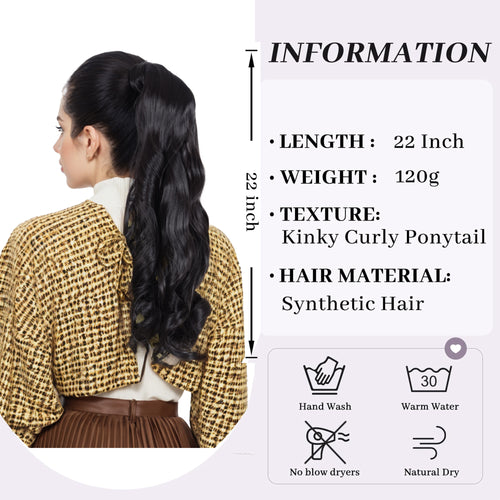 Alilang 22 Inch Long Curly Wrap Around Ponytail for Women Clip in Ponytail Hair Extensions Synthetic Brown Hair Pony Tails Hairpieces