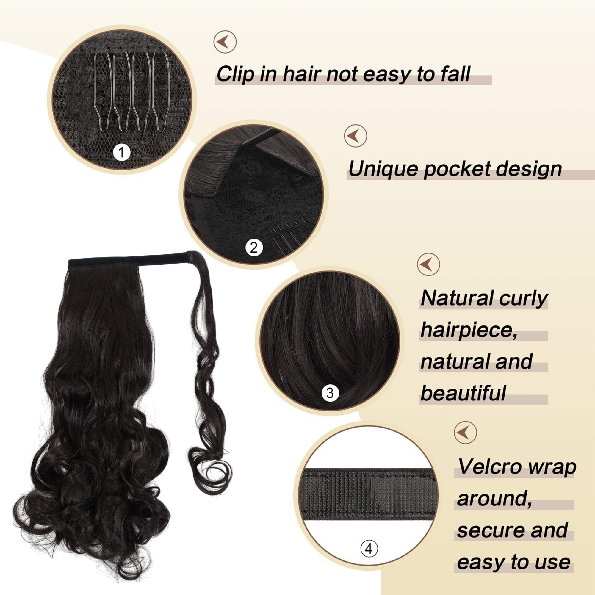 Alilang 22 Inch Long Curly Wrap Around Ponytail for Women Clip in Ponytail Hair Extensions Synthetic Brown Hair Pony Tails Hairpieces