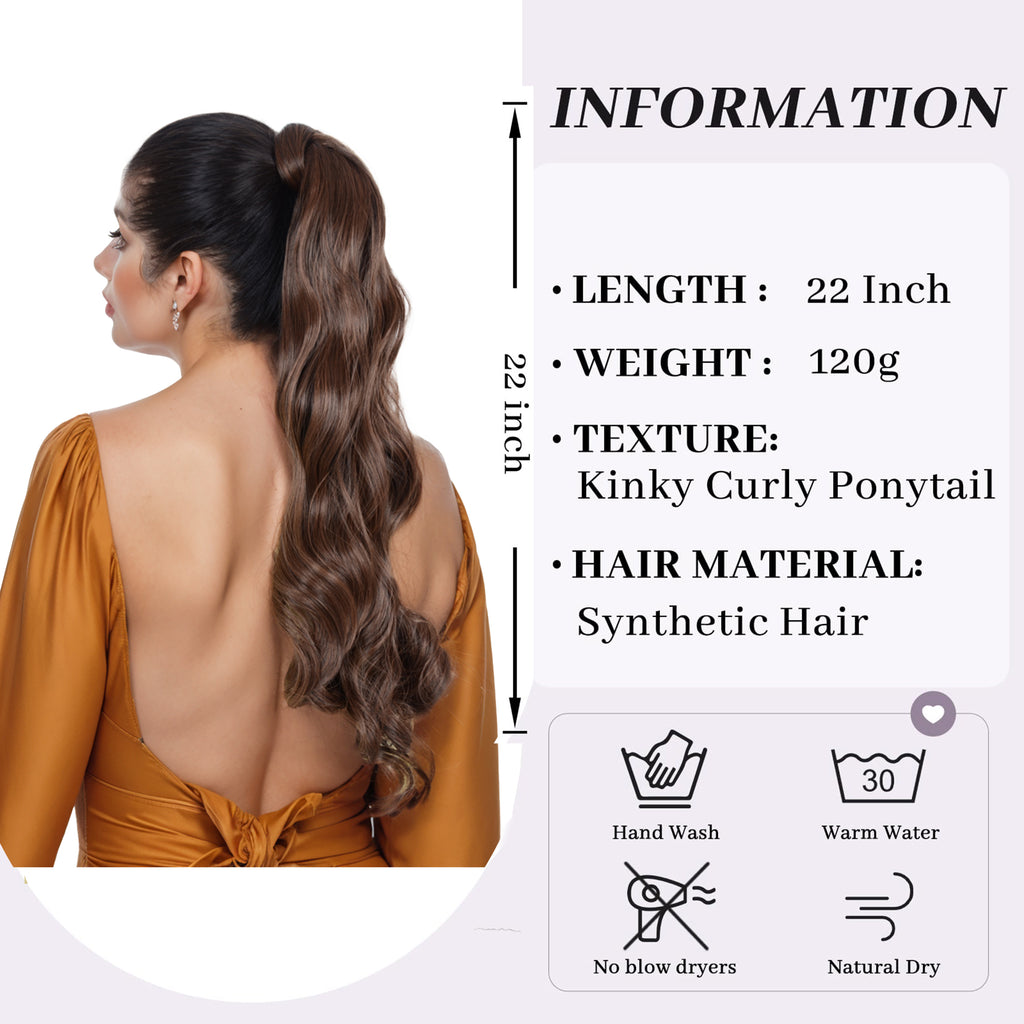 Alilang 22 Inch Long Curly Wrap Around Ponytail for Women Clip in Ponytail Hair Extensions Synthetic Brown Hair Pony Tails Hairpieces