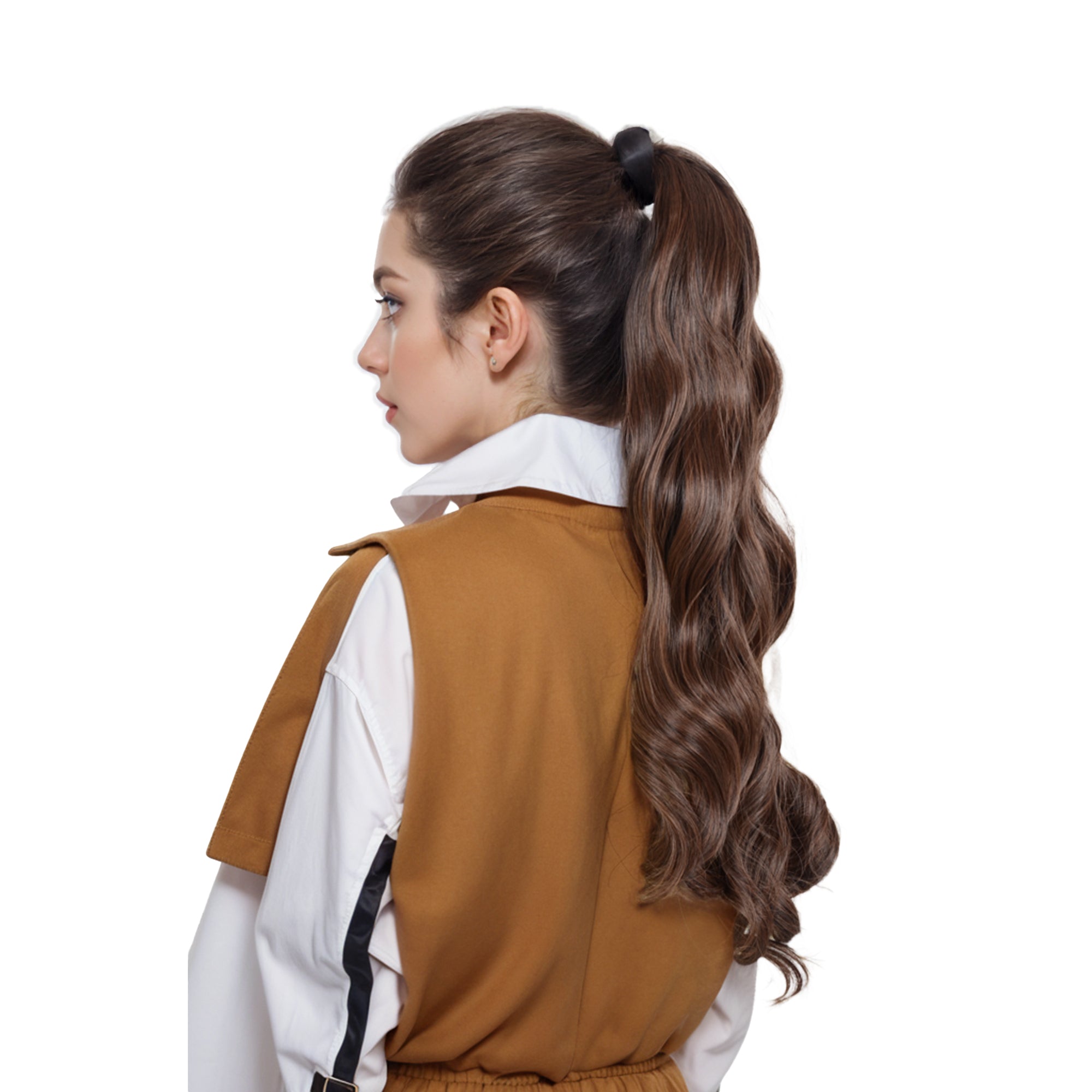 Alilang 22 Inch Long Curly Wrap Around Ponytail for Women Clip in Ponytail Hair Extensions Synthetic Brown Hair Pony Tails Hairpieces