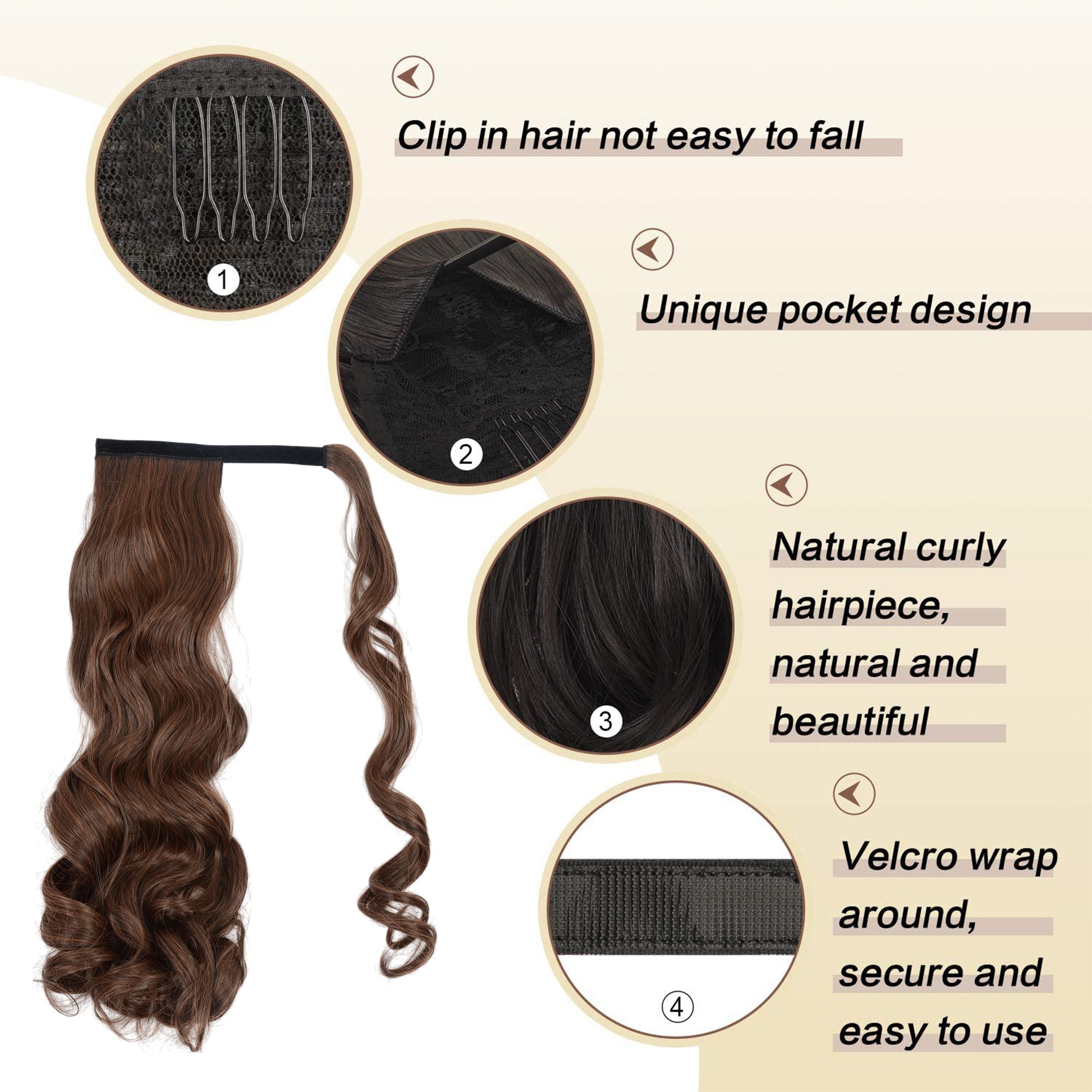 Alilang 22 Inch Long Curly Wrap Around Ponytail for Women Clip in Ponytail Hair Extensions Synthetic Brown Hair Pony Tails Hairpieces