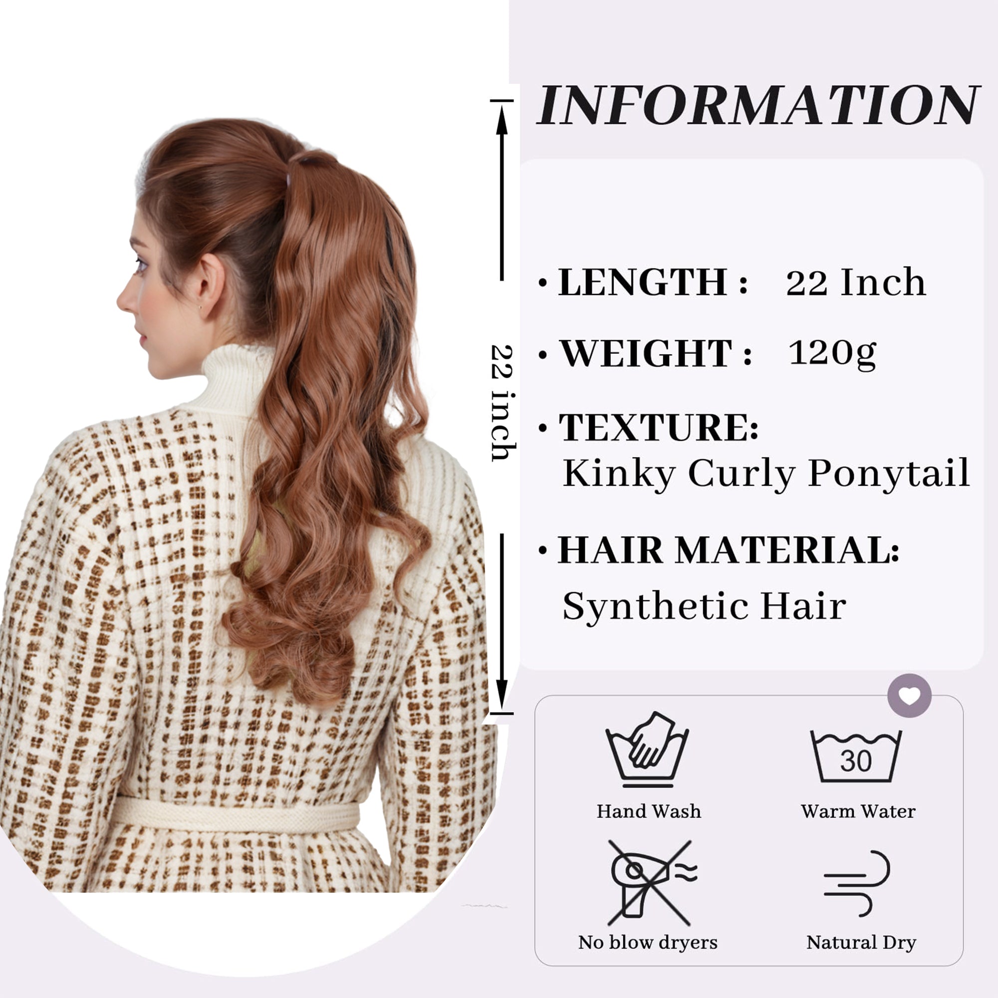 Alilang 22 Inch Long Curly Wrap Around Ponytail for Women Clip in Ponytail Hair Extensions Synthetic Brown Hair Pony Tails Hairpieces