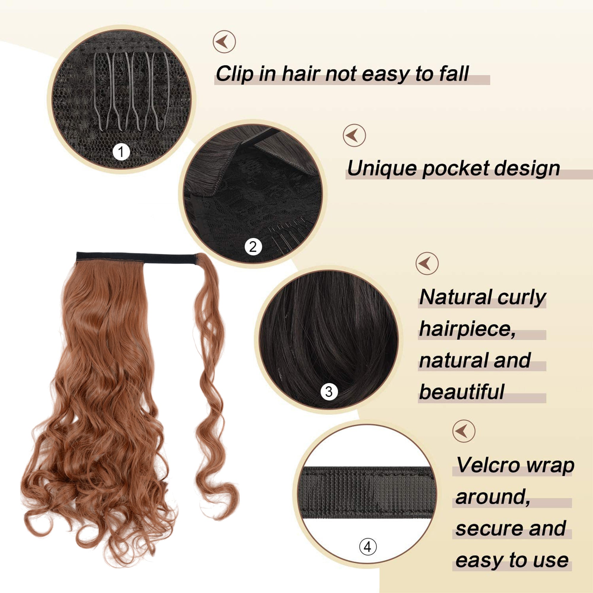 Alilang 22 Inch Long Curly Wrap Around Ponytail for Women Clip in Ponytail Hair Extensions Synthetic Brown Hair Pony Tails Hairpieces