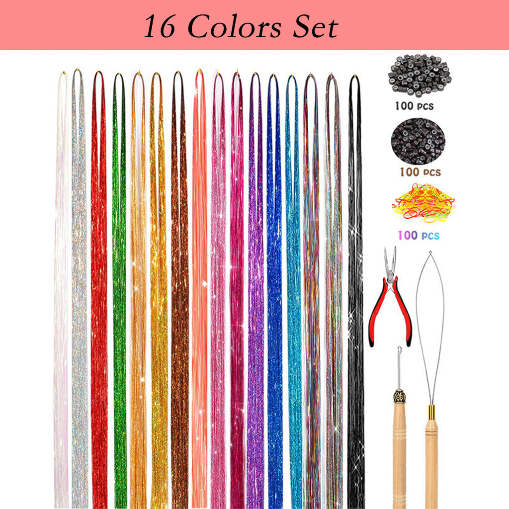 Alilang Sparkly Hair Tinsel Kit with 14/16/20 Colors and Installation Tools for Stylish Hair Extensions