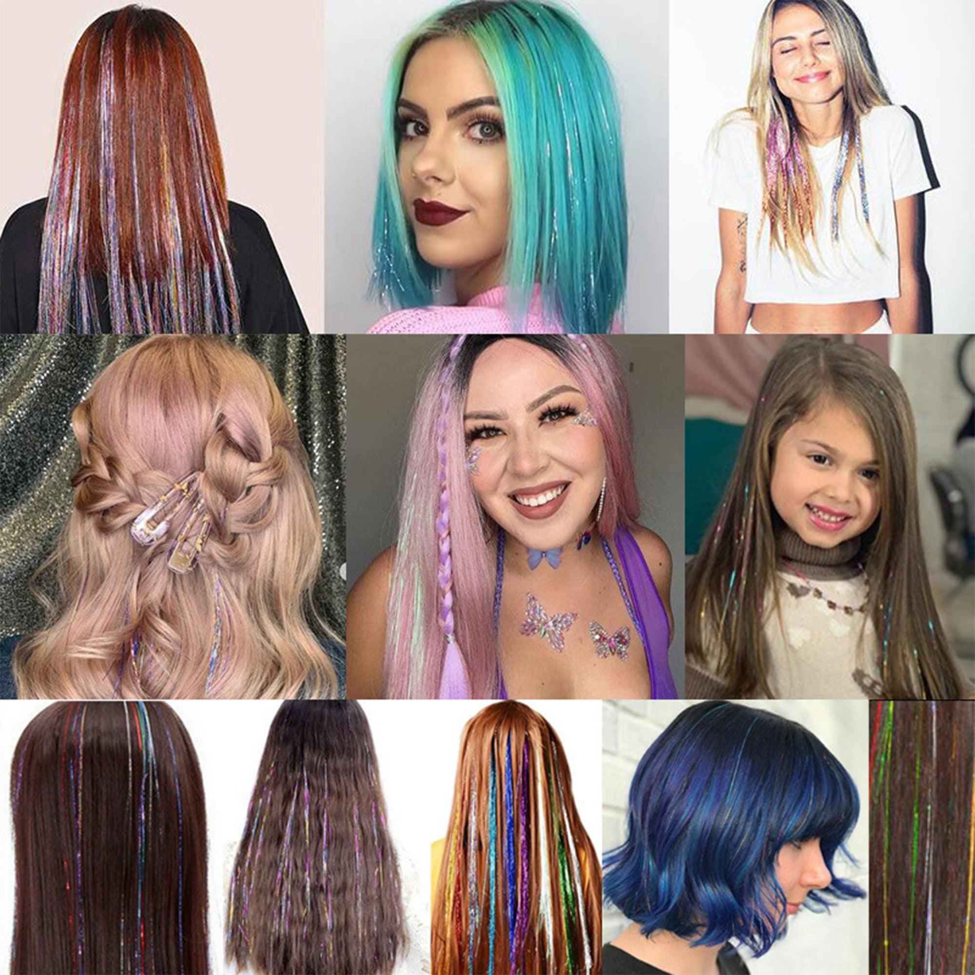 Alilang Sparkly Hair Tinsel Kit with 14/16/20 Colors and Installation Tools for Stylish Hair Extensions