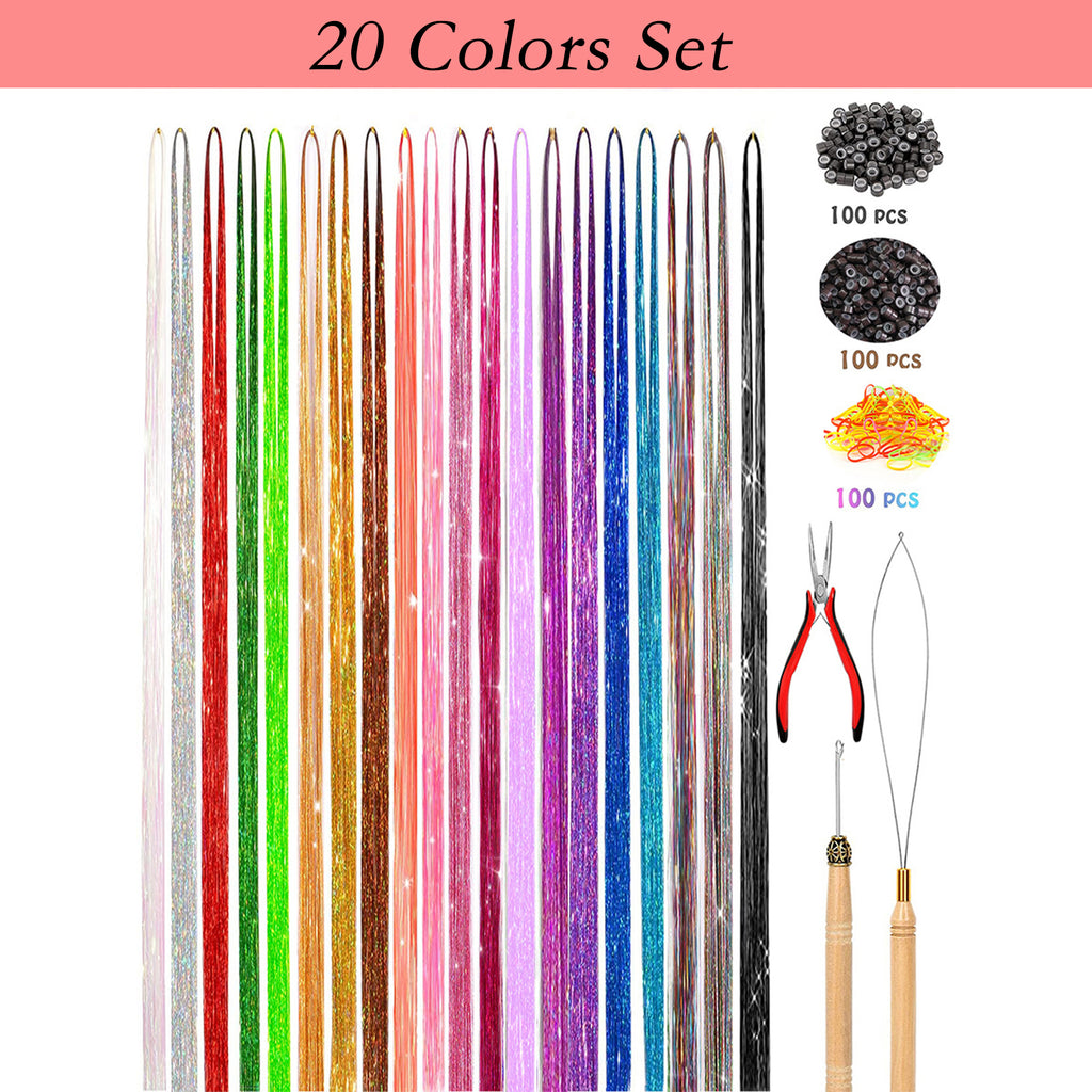 Alilang Sparkly Hair Tinsel Kit with 14/16/20 Colors and Installation Tools for Stylish Hair Extensions