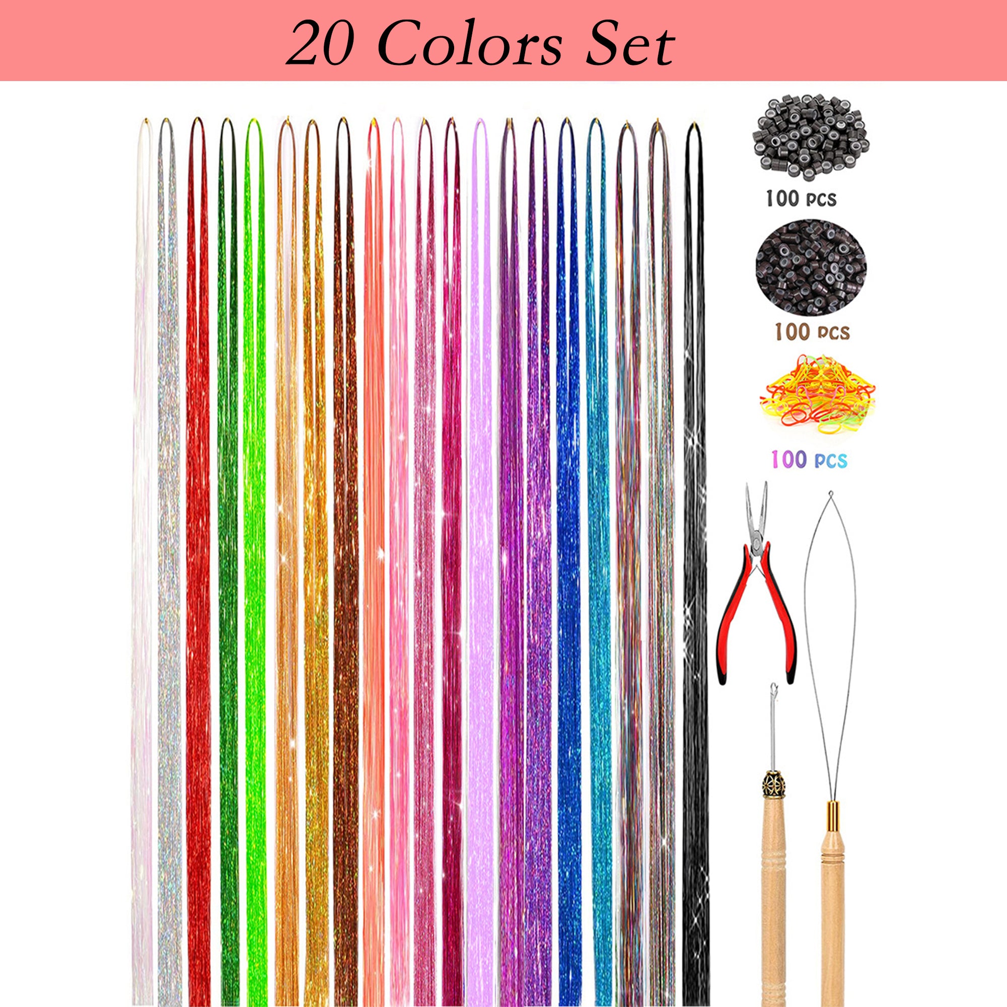 Alilang Sparkly Hair Tinsel Kit with 14/16/20 Colors and Installation Tools for Stylish Hair Extensions
