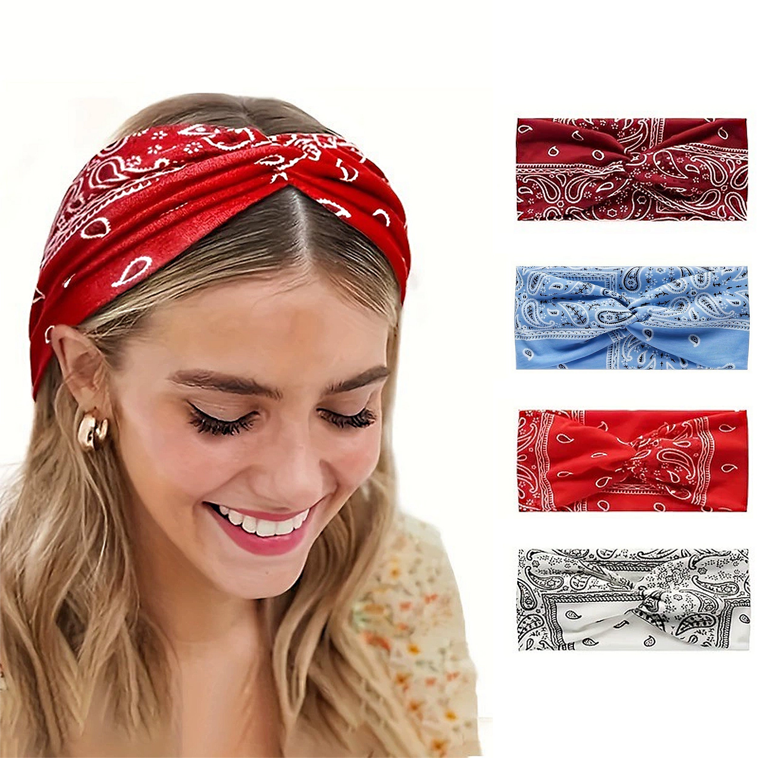 Anna-Kaci Women's Fashion Paisley Headbands Boho Style Moisture-Wicking Quick-Dry Elastic Sweat Hairband