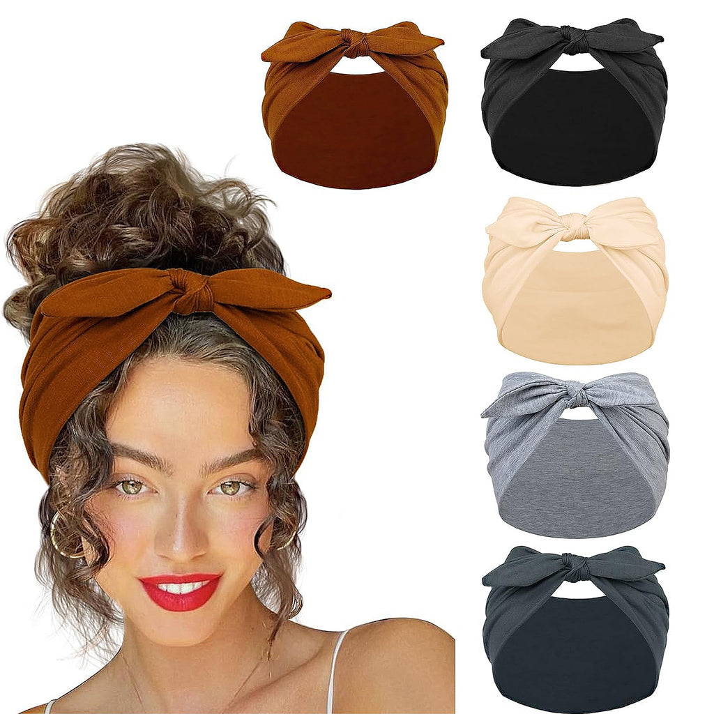 Anna-Kaci Women's Fashion Bow Headbands Solid Color Moisture-Wicking Quick-Dry Elastic Sweat Hairbands